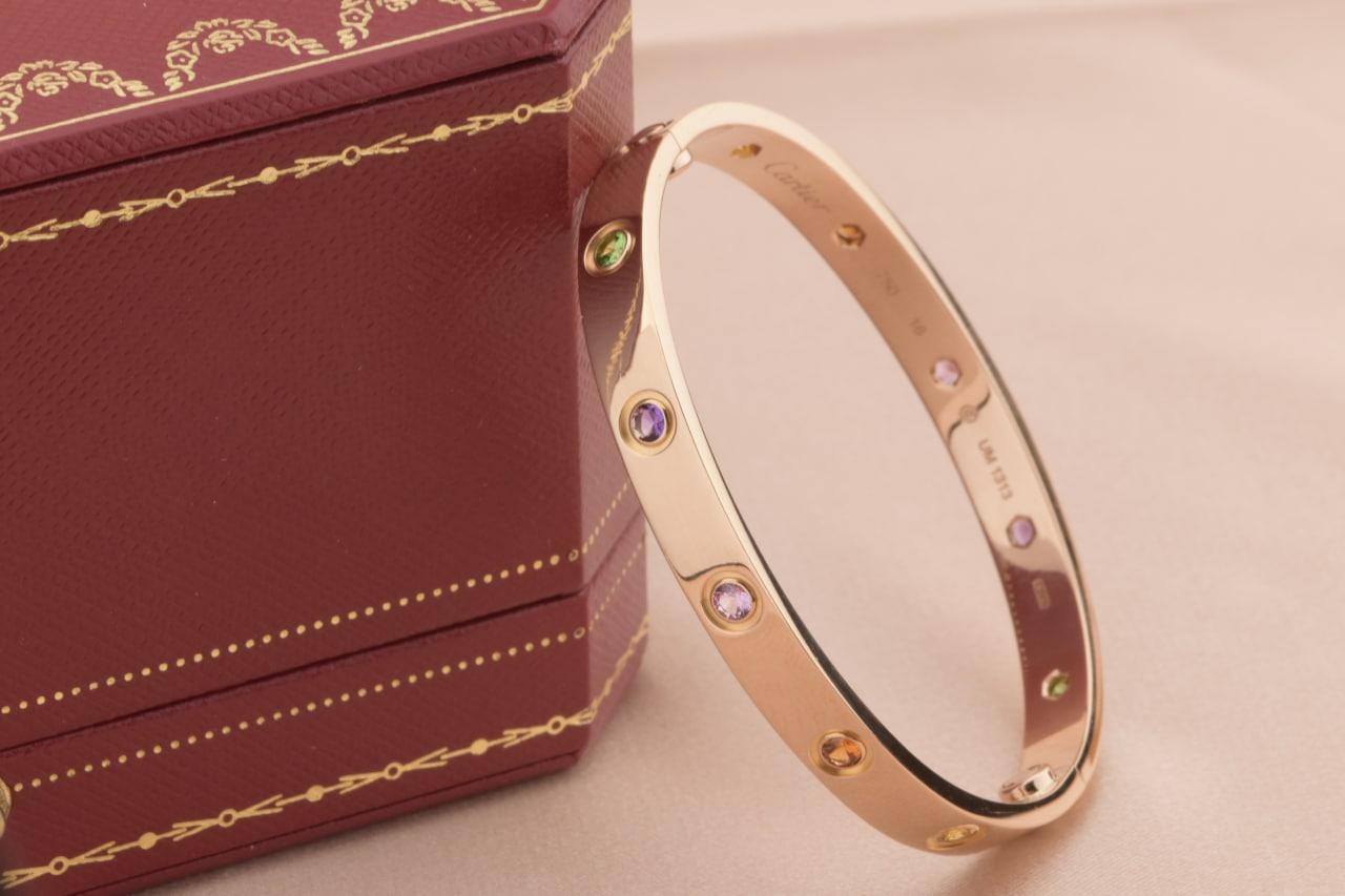 Cartier Love Bracelet Multi Gem Rainbow Rose Gold In Excellent Condition In Banbury, GB