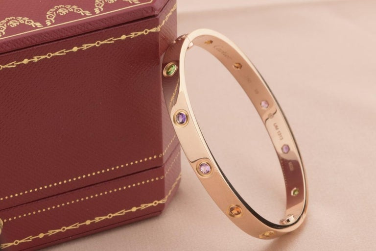 Cartier Love Bracelet Multi Gem Rainbow Rose Gold at 1stDibs