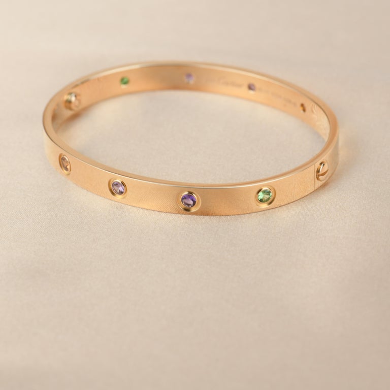 Cartier Love Bracelet Multi Gem Rainbow Rose Gold For Sale at 1stDibs