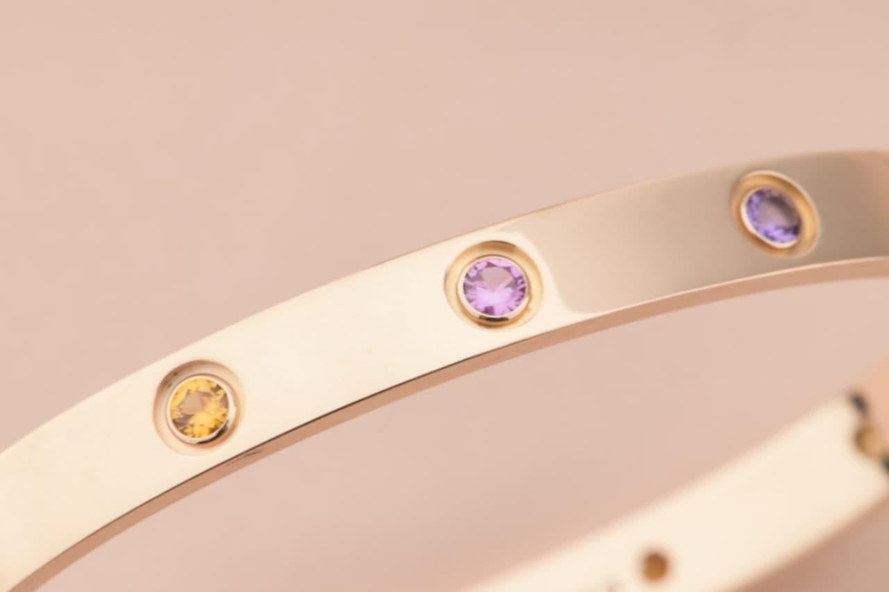 Women's or Men's Cartier Love Bracelet Multi Gem Rainbow Rose Gold