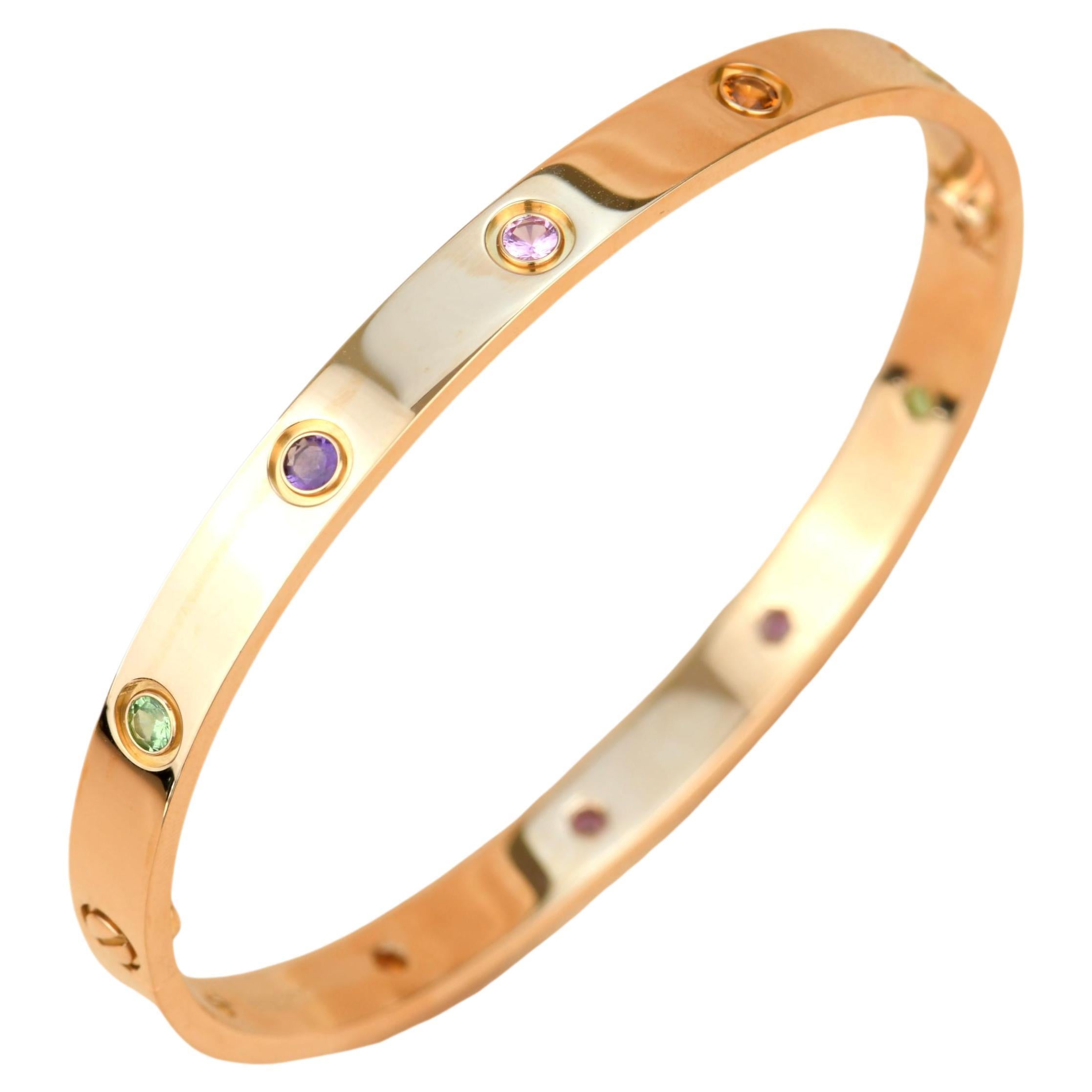 Cartier Love Bracelet Multi Gem Rainbow Rose Gold Size 17