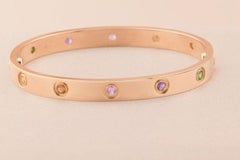 Cartier Love Bracelet Multi Gem Rainbow Rose Gold Size 16