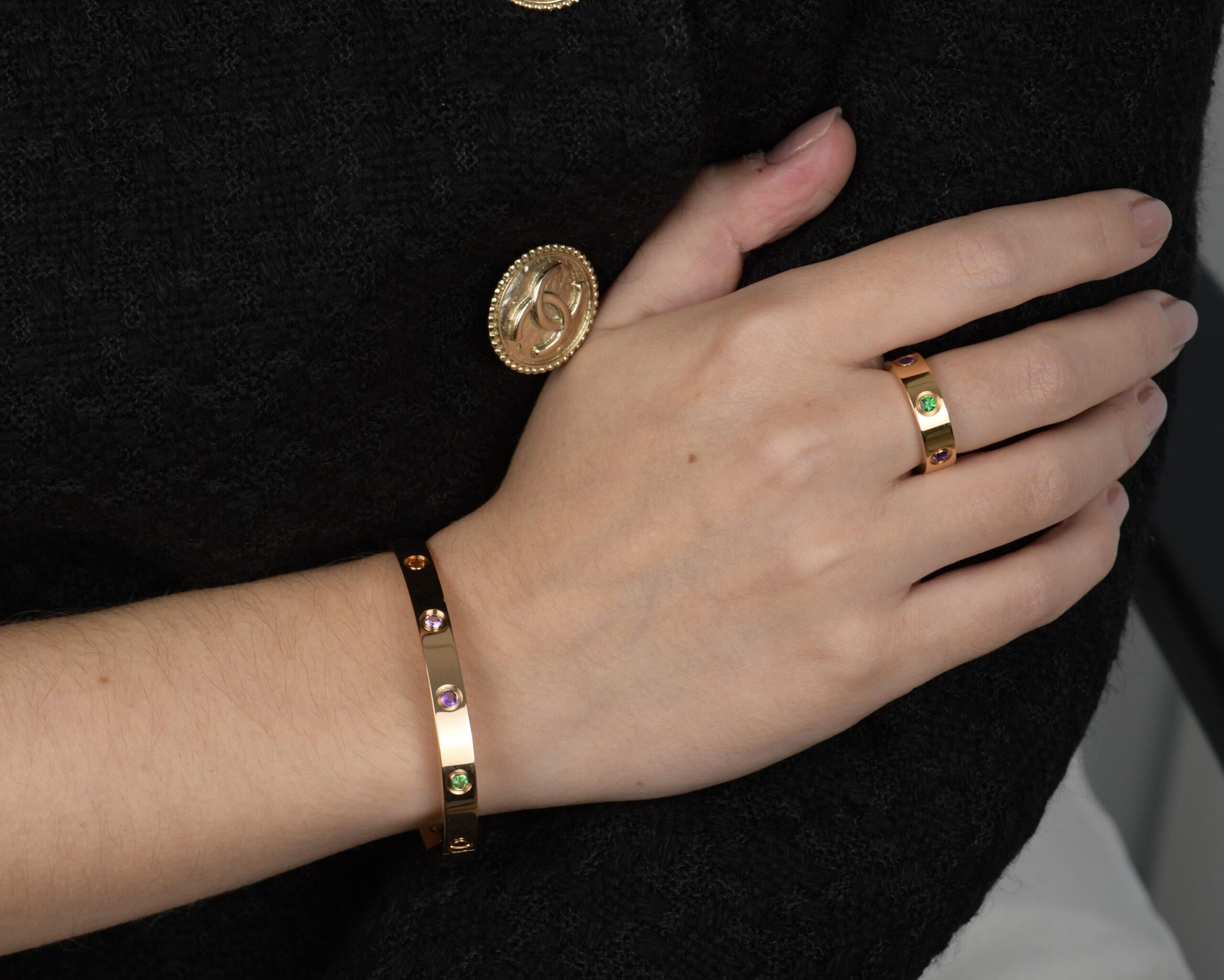 Cartier Love Bracelet Multi Gem Rainbow Rose Gold In Excellent Condition In Banbury, GB