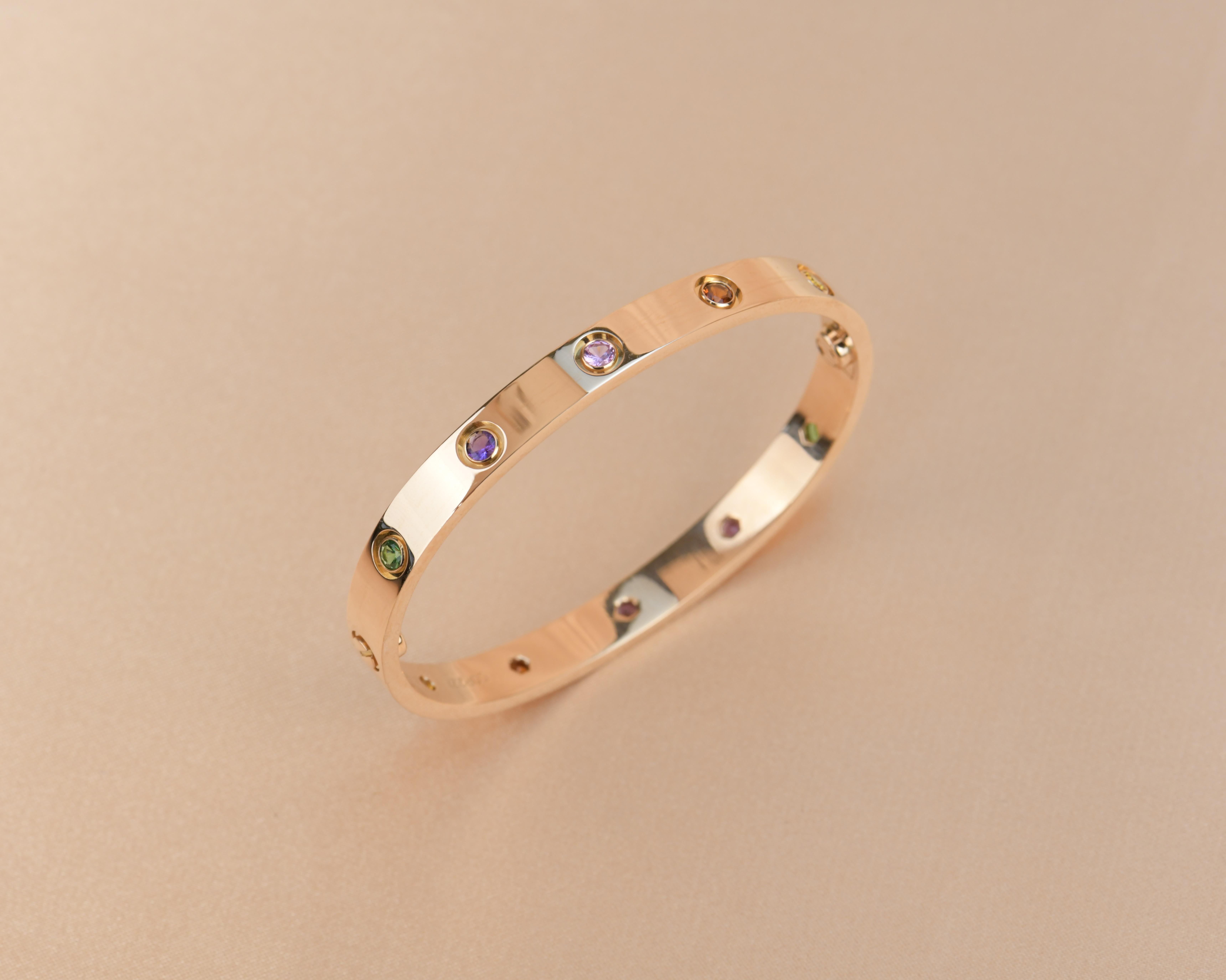 Brilliant Cut Cartier Love Bracelet Multi Gem Rainbow Rose Gold