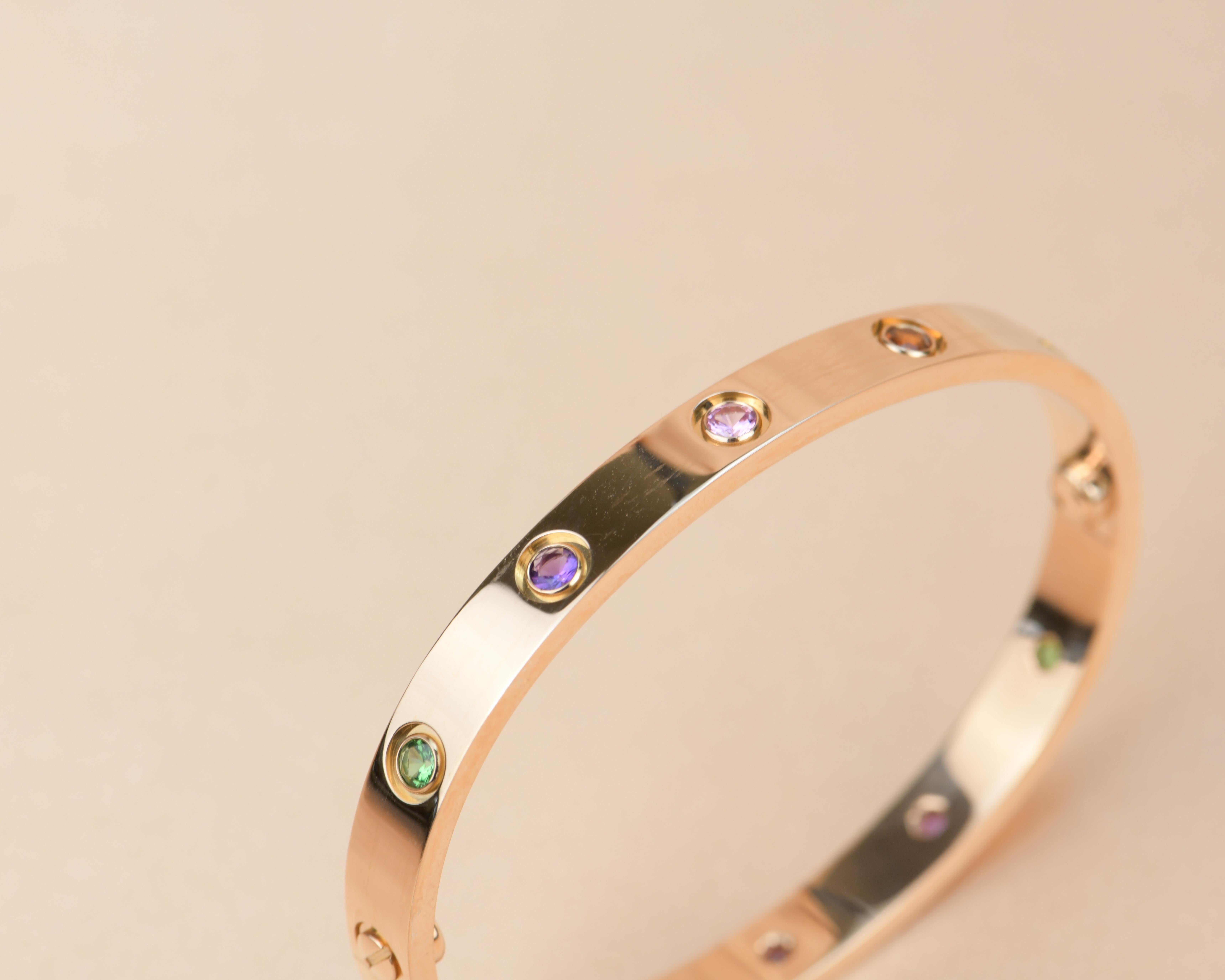 Cartier Love Bracelet Multi Gem Rainbow Rose Gold In Excellent Condition In Banbury, GB