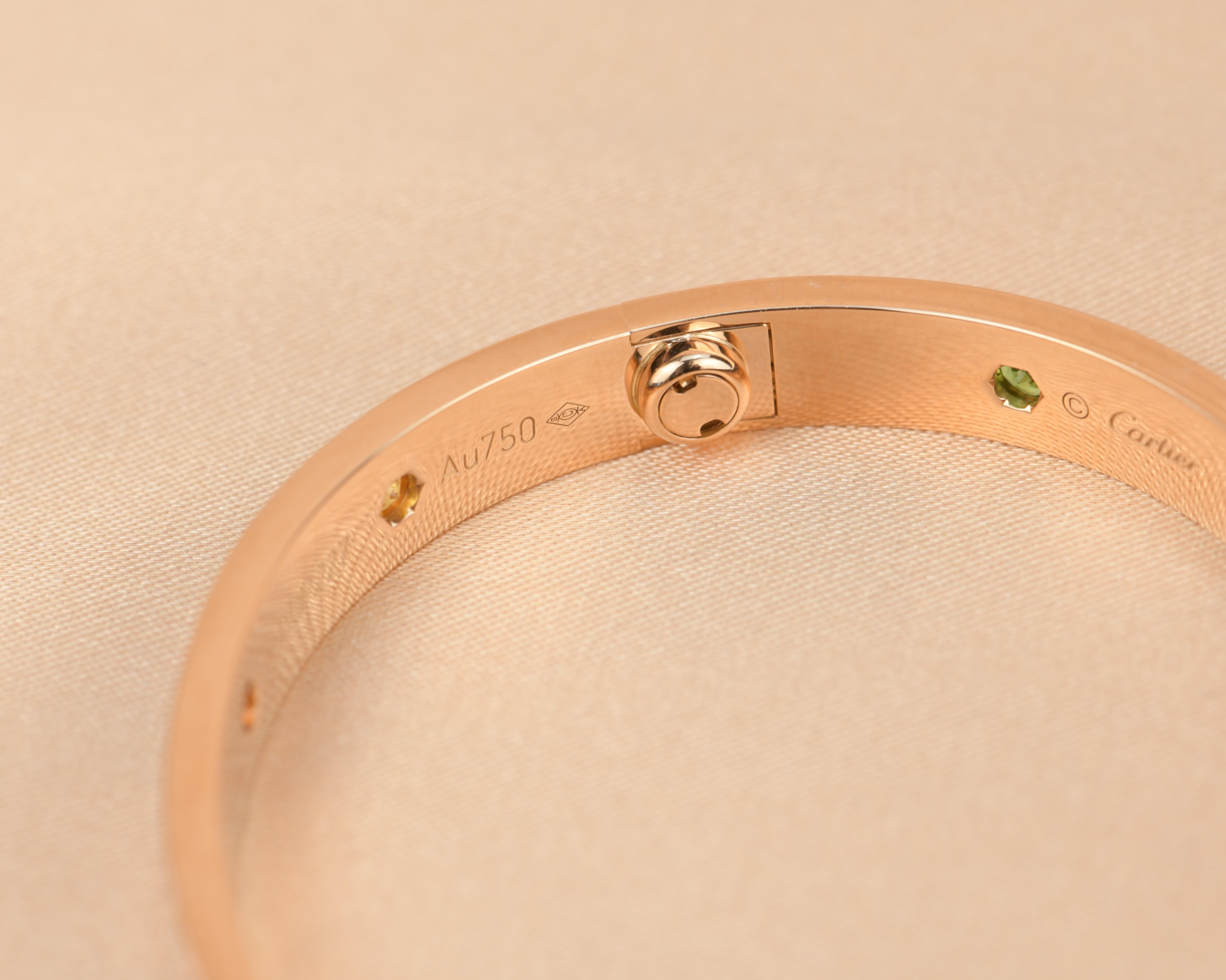 Women's or Men's Cartier Love Bracelet Multi Gem Rainbow Rose Gold