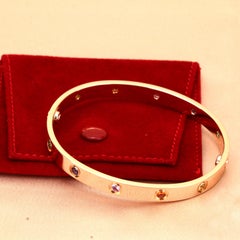 Cartier Love Bracelet Multi Gem Rainbow Rose Gold Size 17