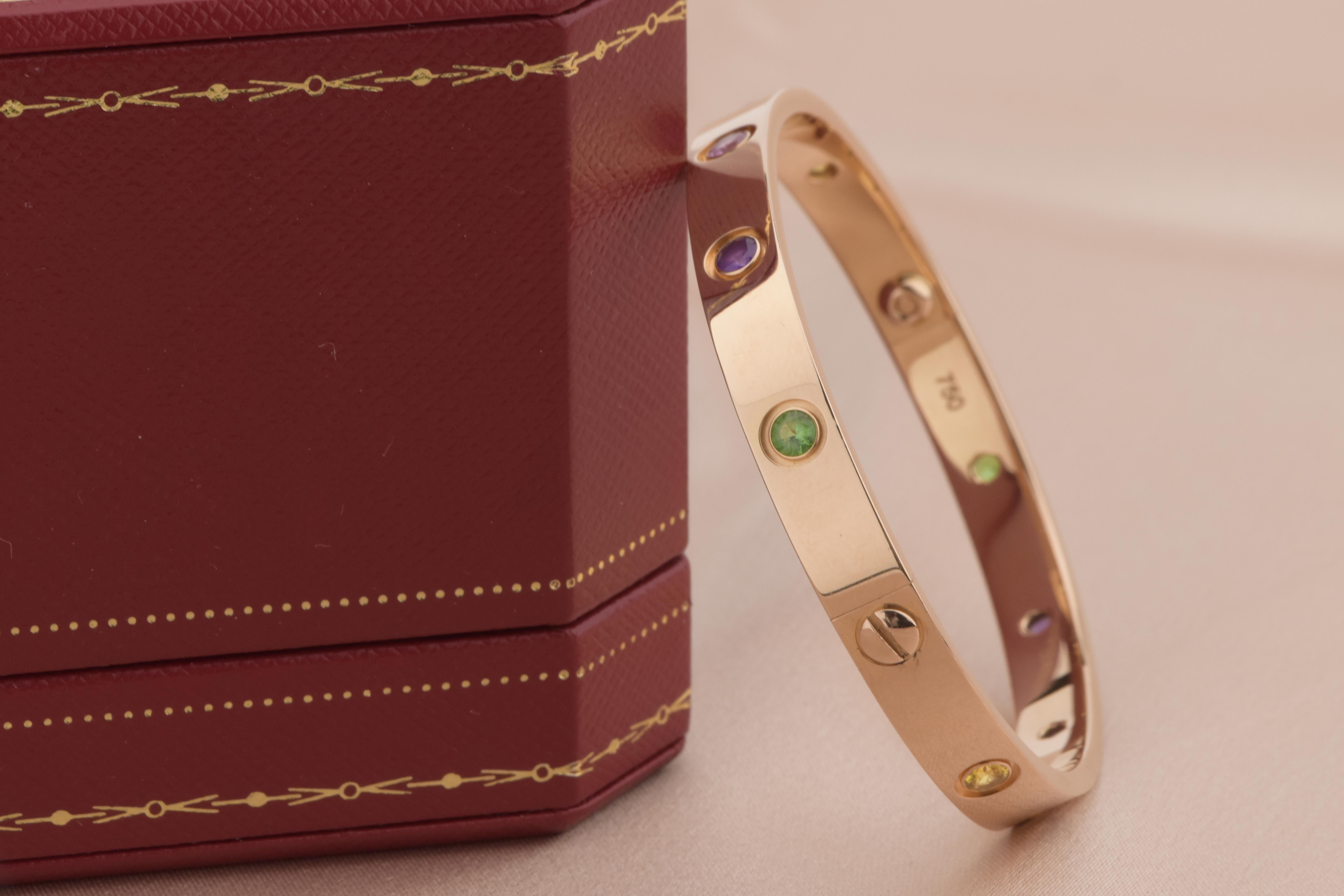 Brilliant Cut Cartier Love Bracelet Multi Gem Rainbow Rose Gold