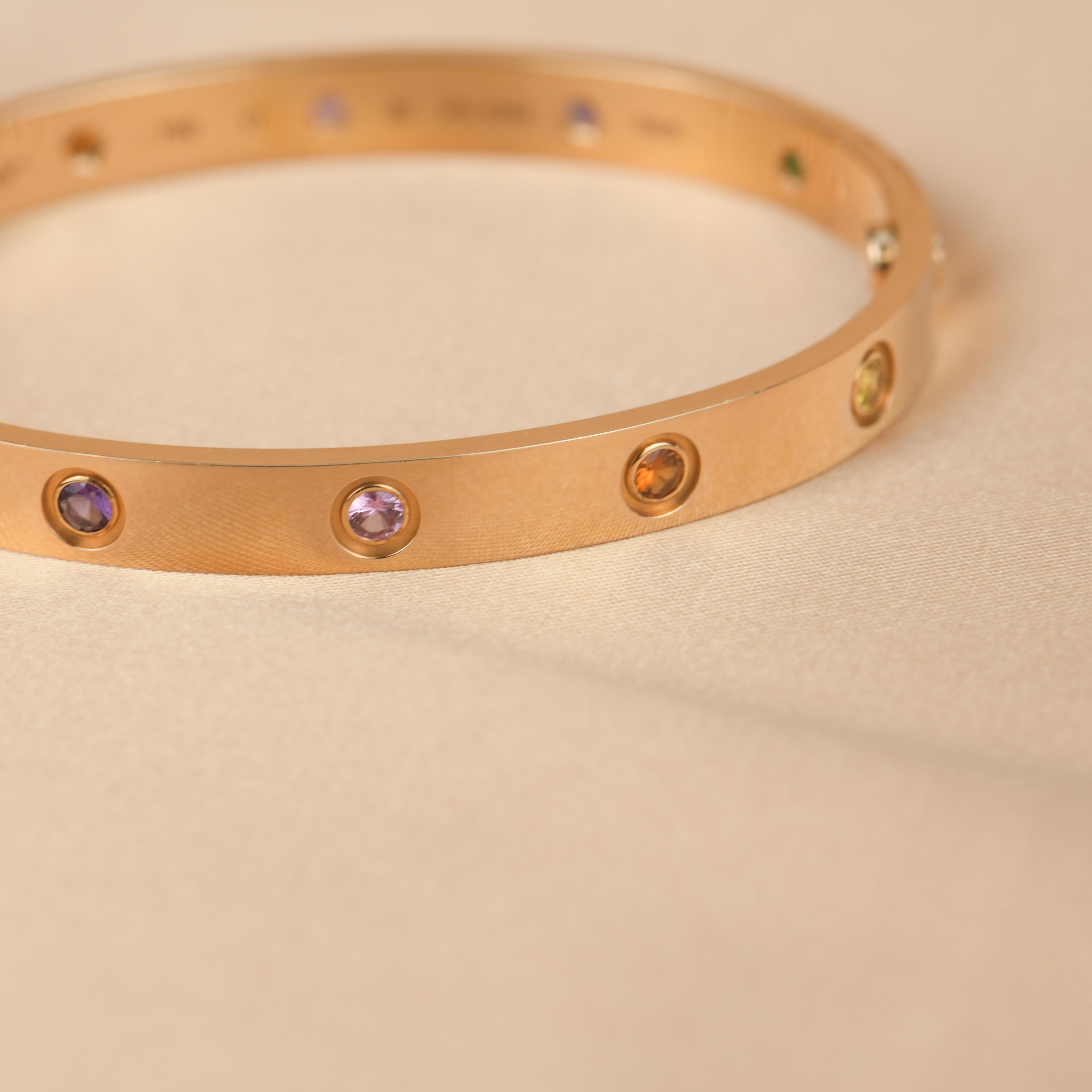 Brilliant Cut Cartier Love Bracelet Multi Gem Rainbow Rose Gold