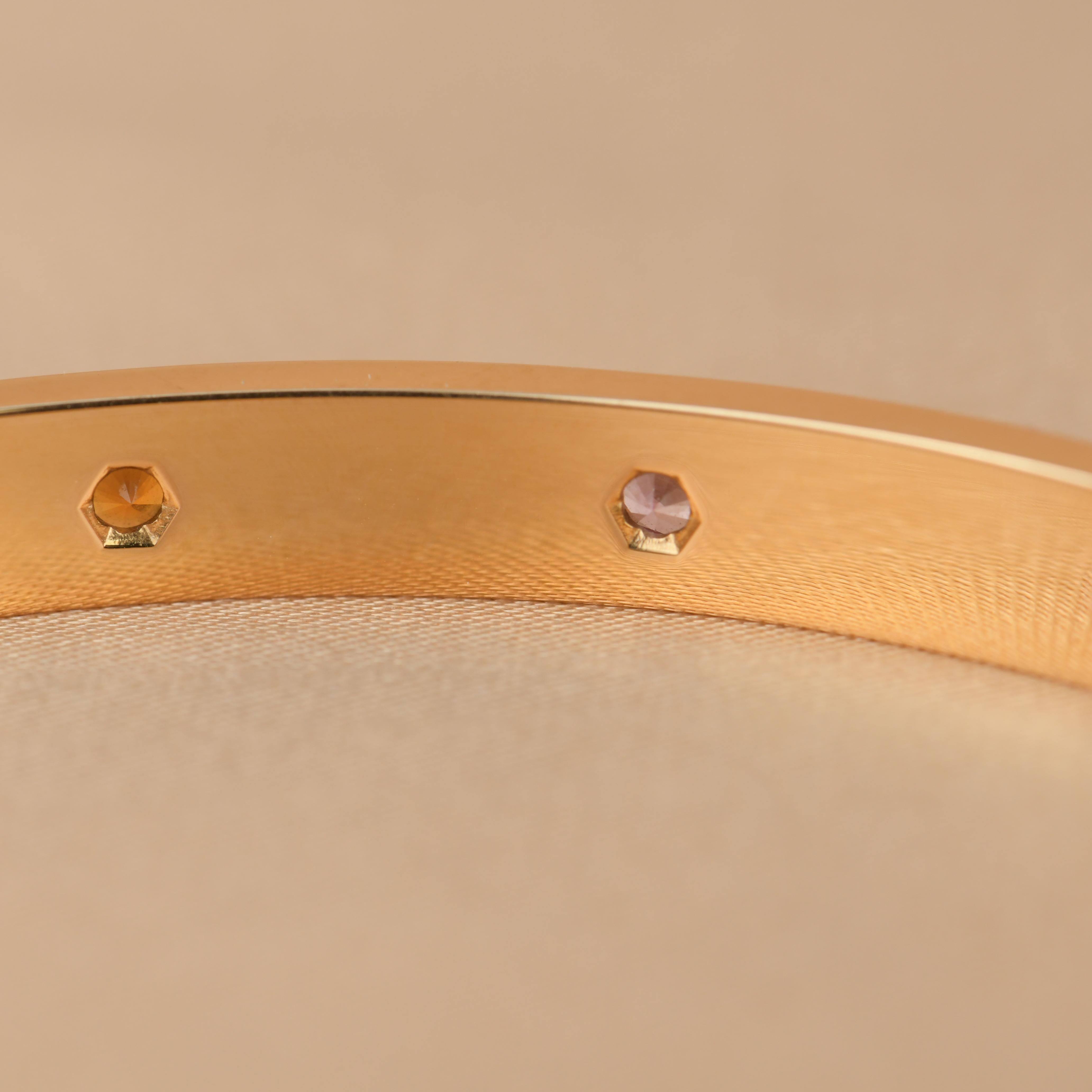 Brilliant Cut Cartier Love Bracelet Multi Gem Rainbow Rose Gold Size 17