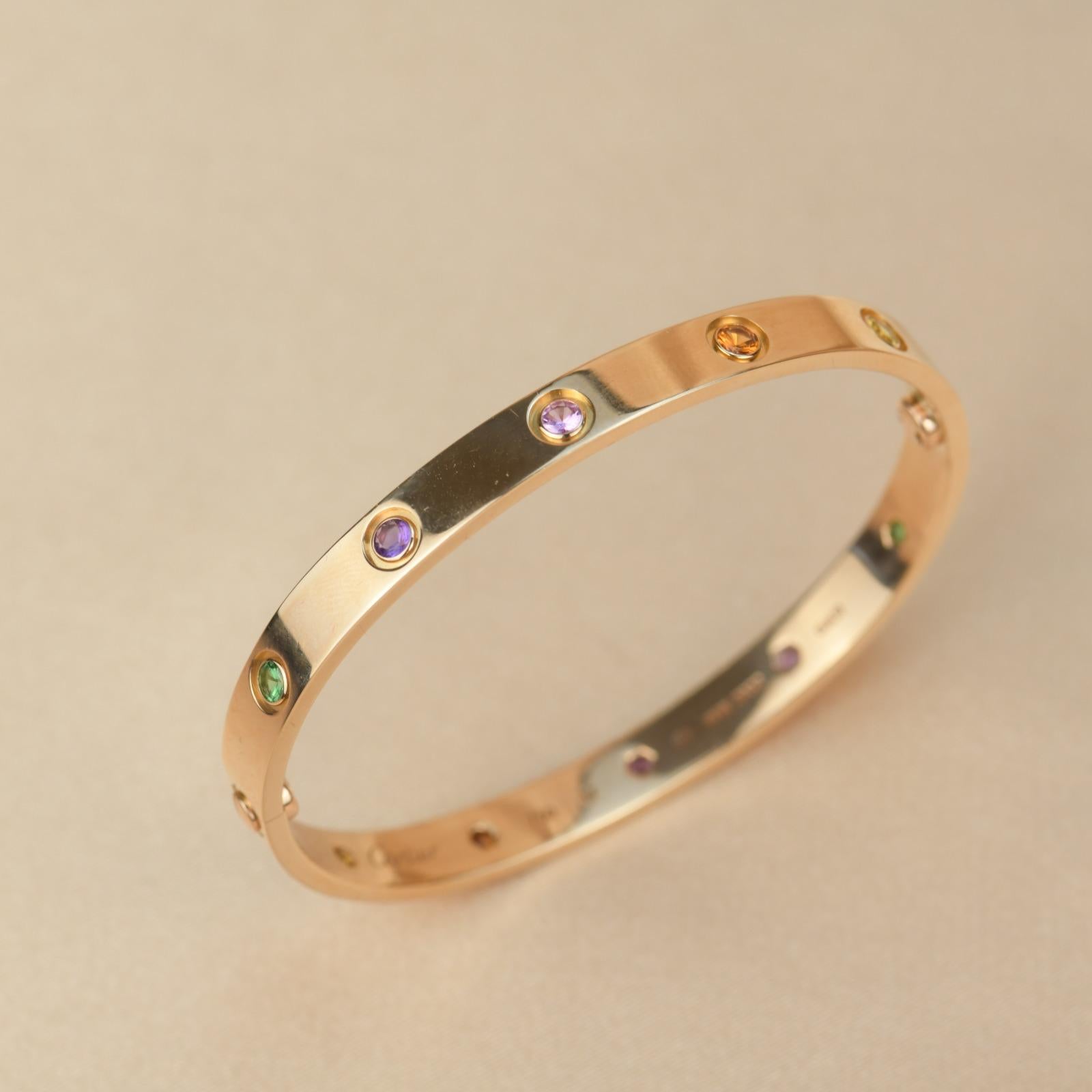 Cartier Love Bracelet Multi Gem Rainbow Rose Gold Size 17 1