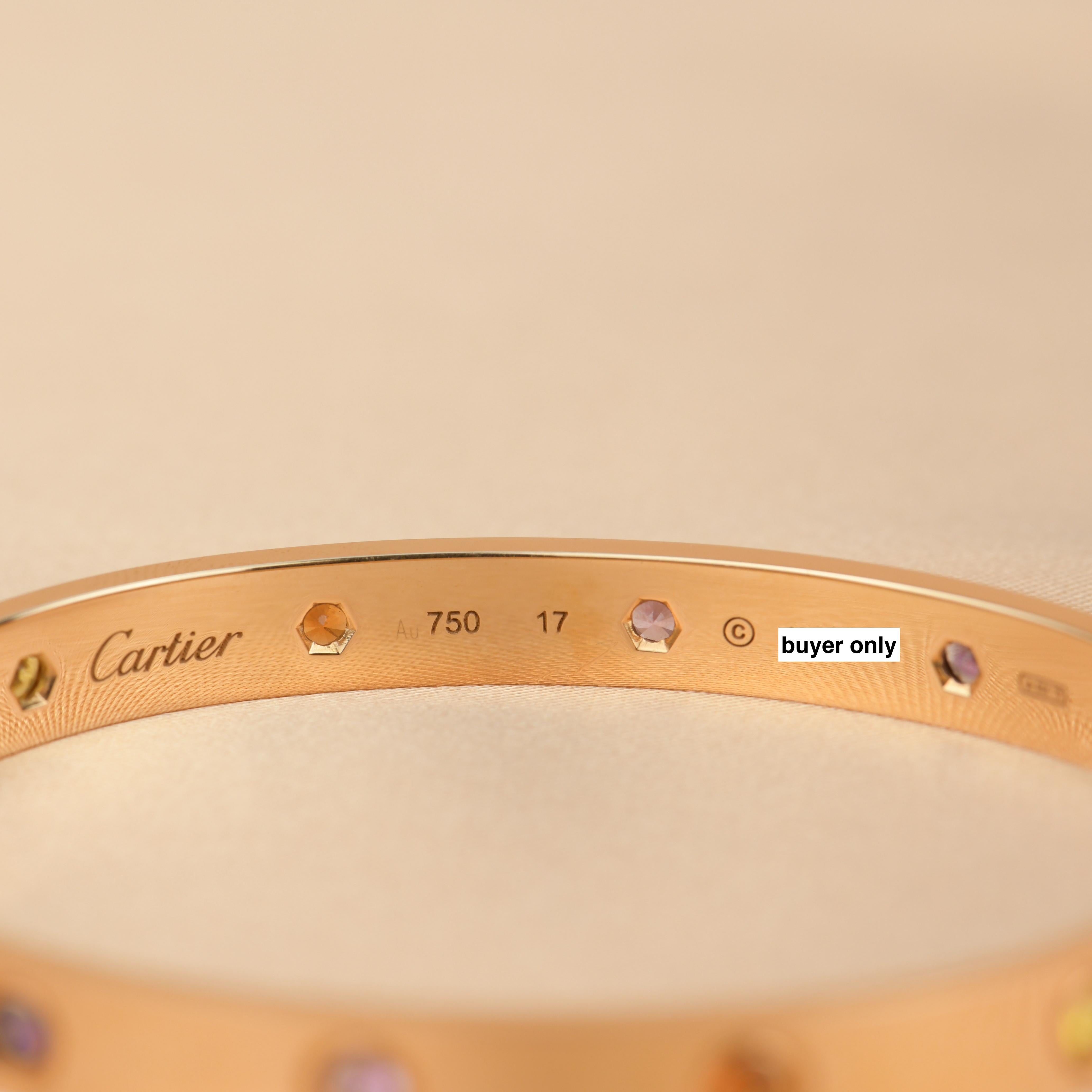 Cartier Love Bracelet Multi Gem Rainbow Rose Gold In Excellent Condition In Banbury, GB