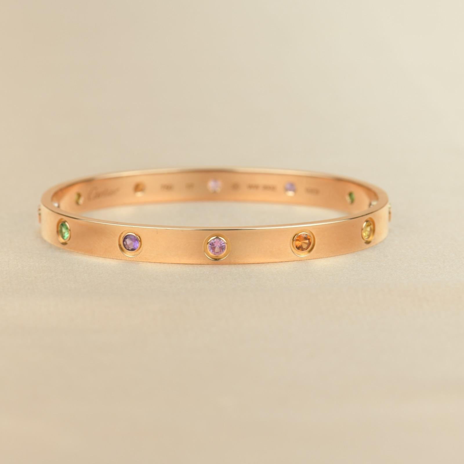 Cartier Love Bracelet Multi Gem Rainbow Rose Gold Size 17 2