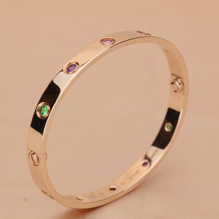 Cartier Love Bracelet Multi Gem Rainbow Rose Gold For Sale at 1stDibs