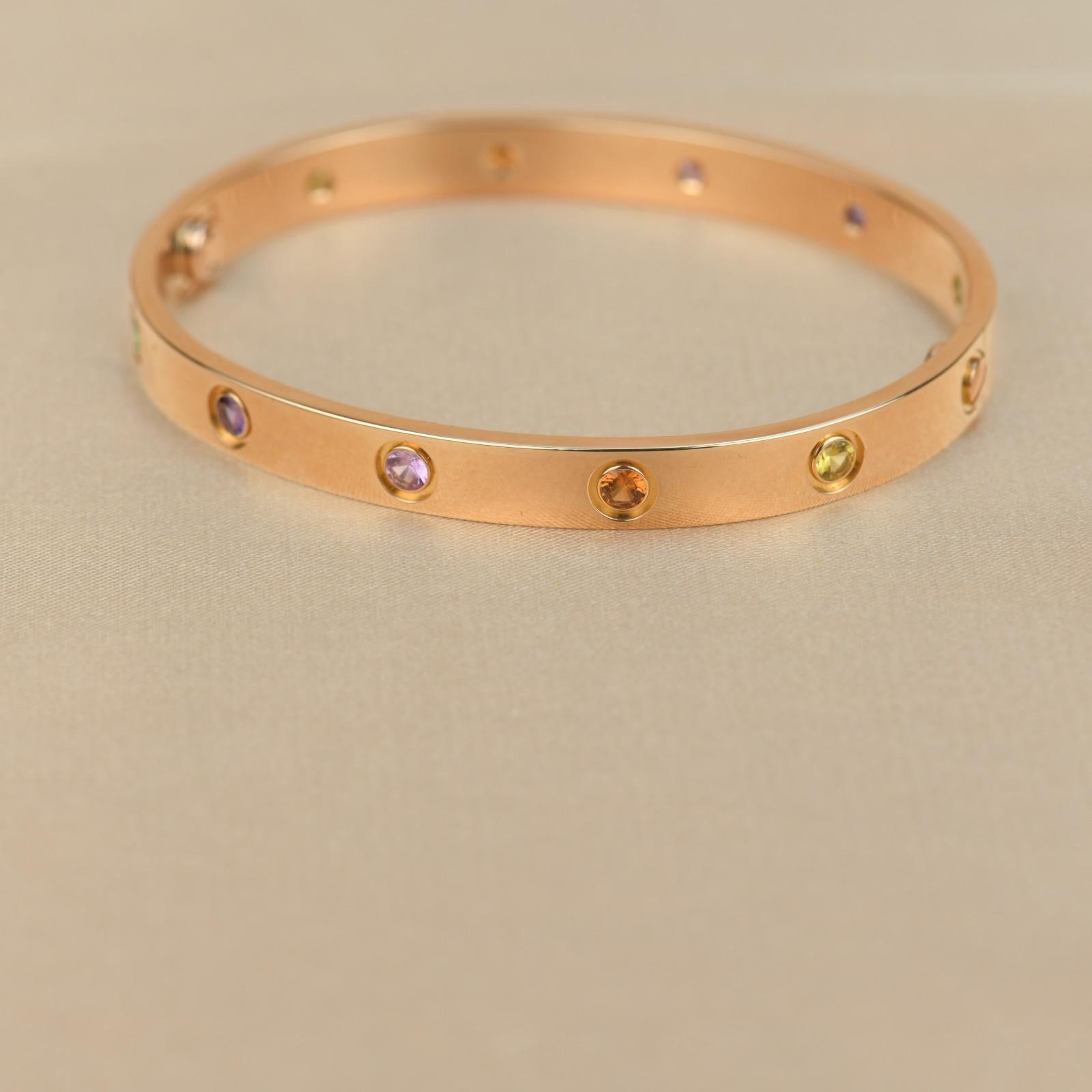 Cartier Love Bracelet Multi Gem Rainbow Rose Gold Size 17 3