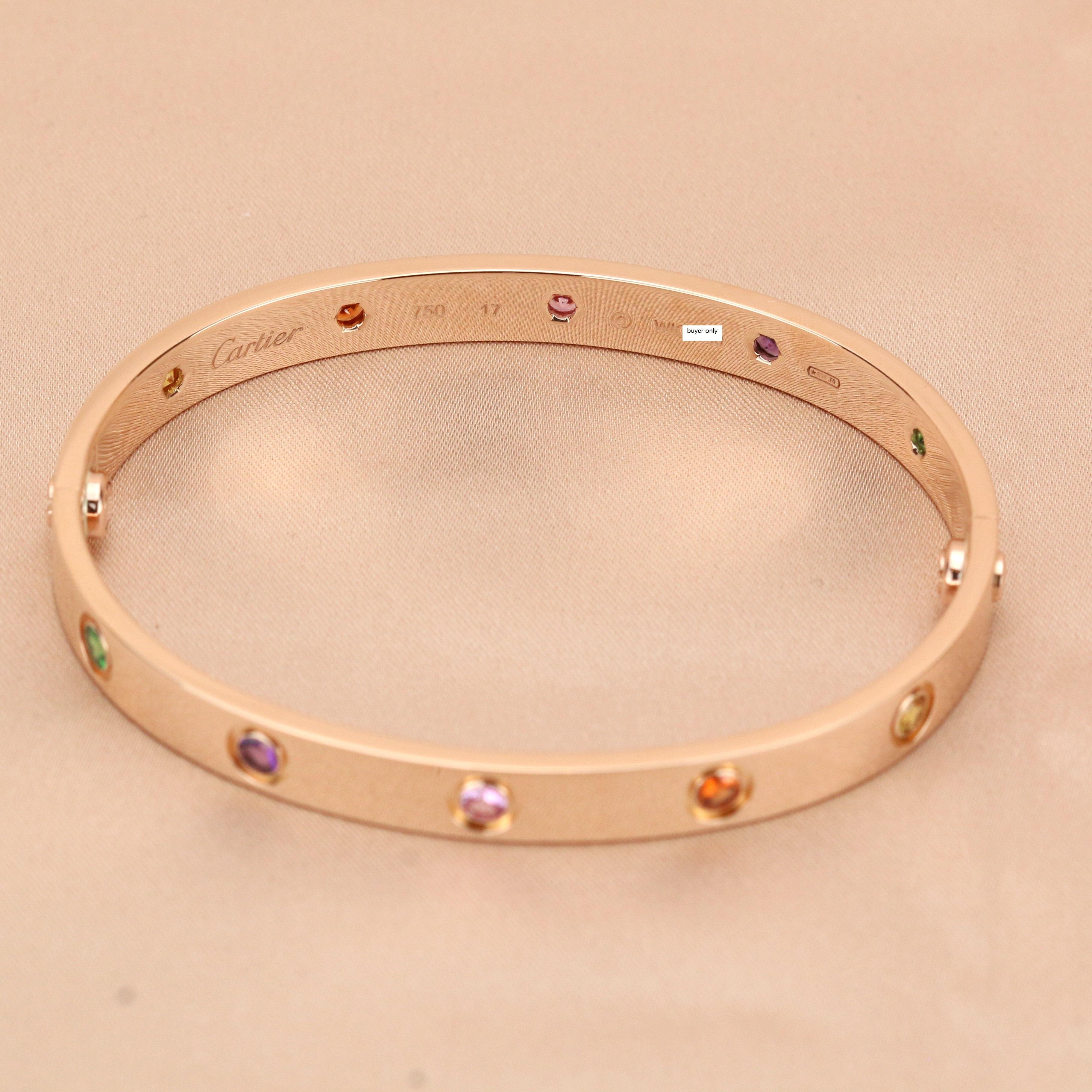 Cartier Love Bracelet Multi Gem Rainbow Rose Gold Size 17 1