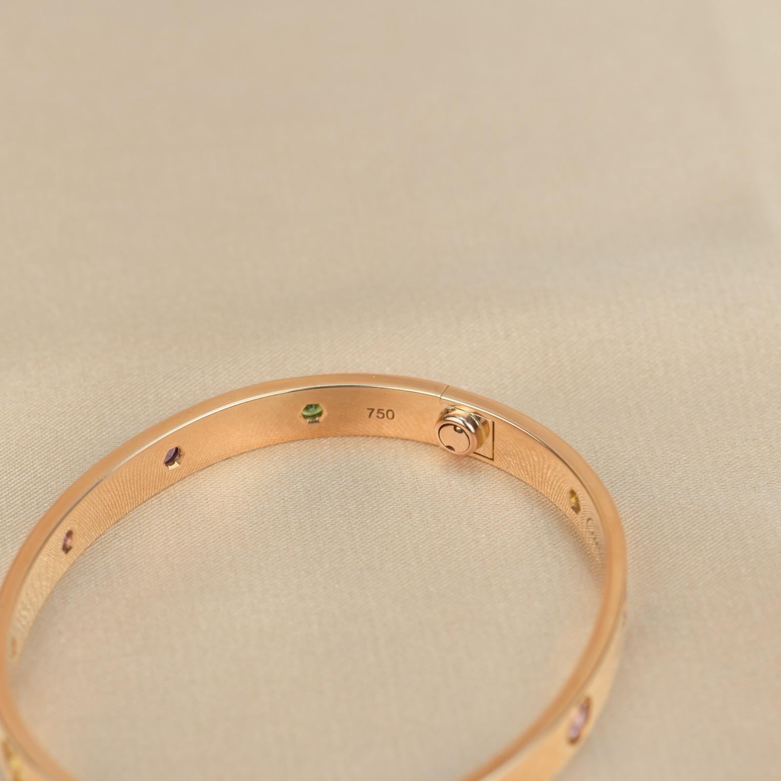 Cartier Love Bracelet Multi Gem Rainbow Rose Gold Size 17 4