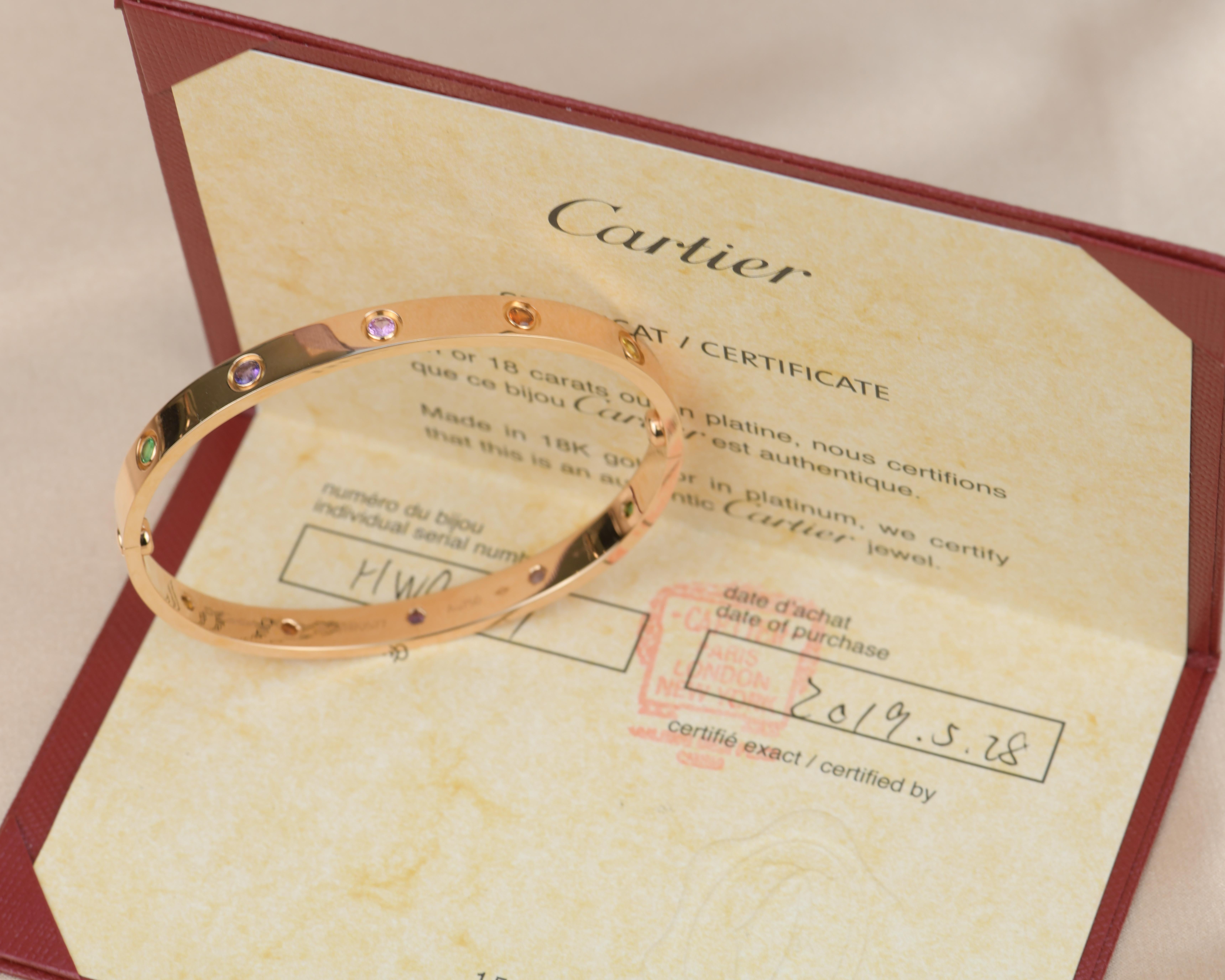 Brilliant Cut Cartier Love Bracelet Multi Gem Rainbow Rose Gold