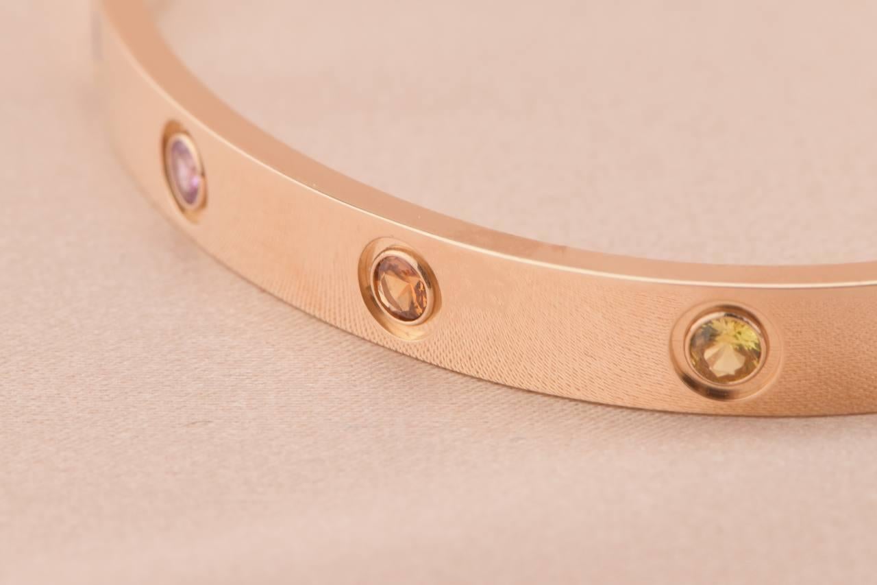 Brilliant Cut Cartier Love Bracelet Multi Gem Rainbow Rose Gold size 18