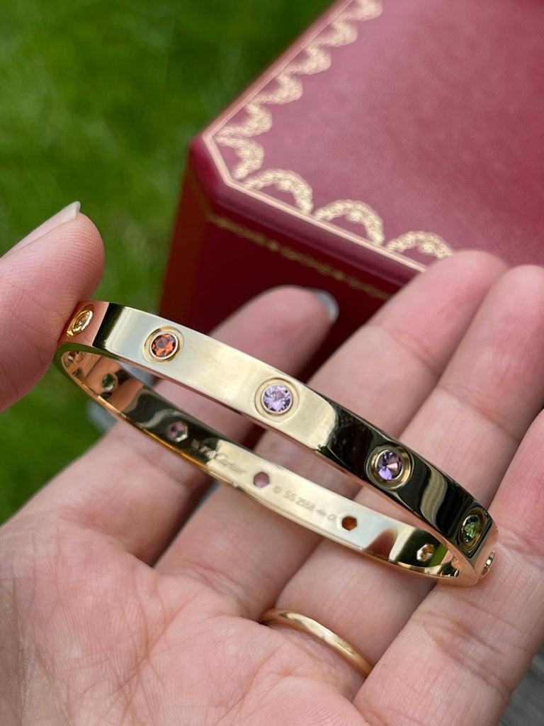 Cartier Love Bracelet Set In 10 Multi Gem Yellow Gold Size 16 at 1stDibs | cartier  bracelet set