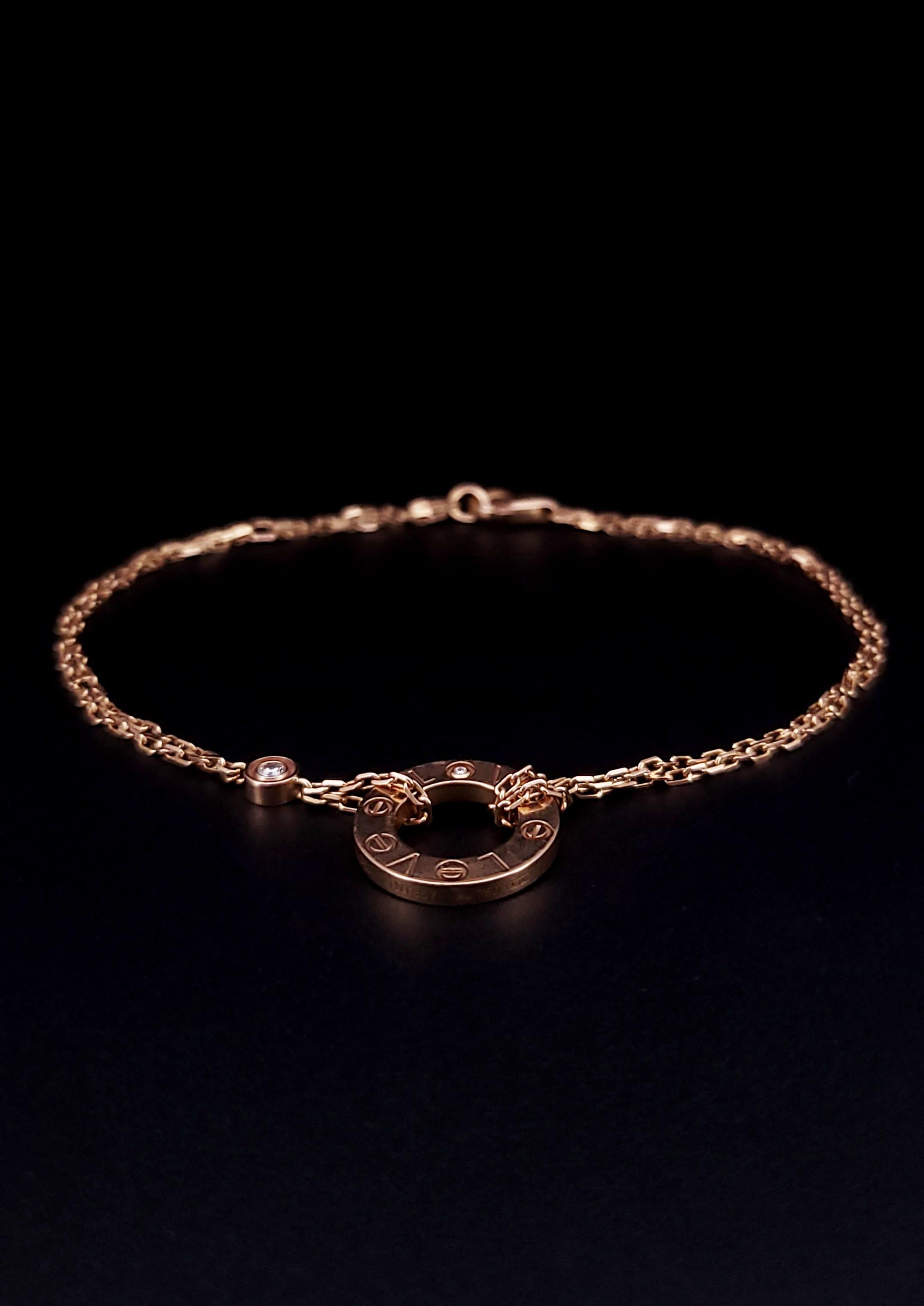Cartier Pulsera Amor en Cadena 2 Diamantes en Oro 18k Corte redondo en venta
