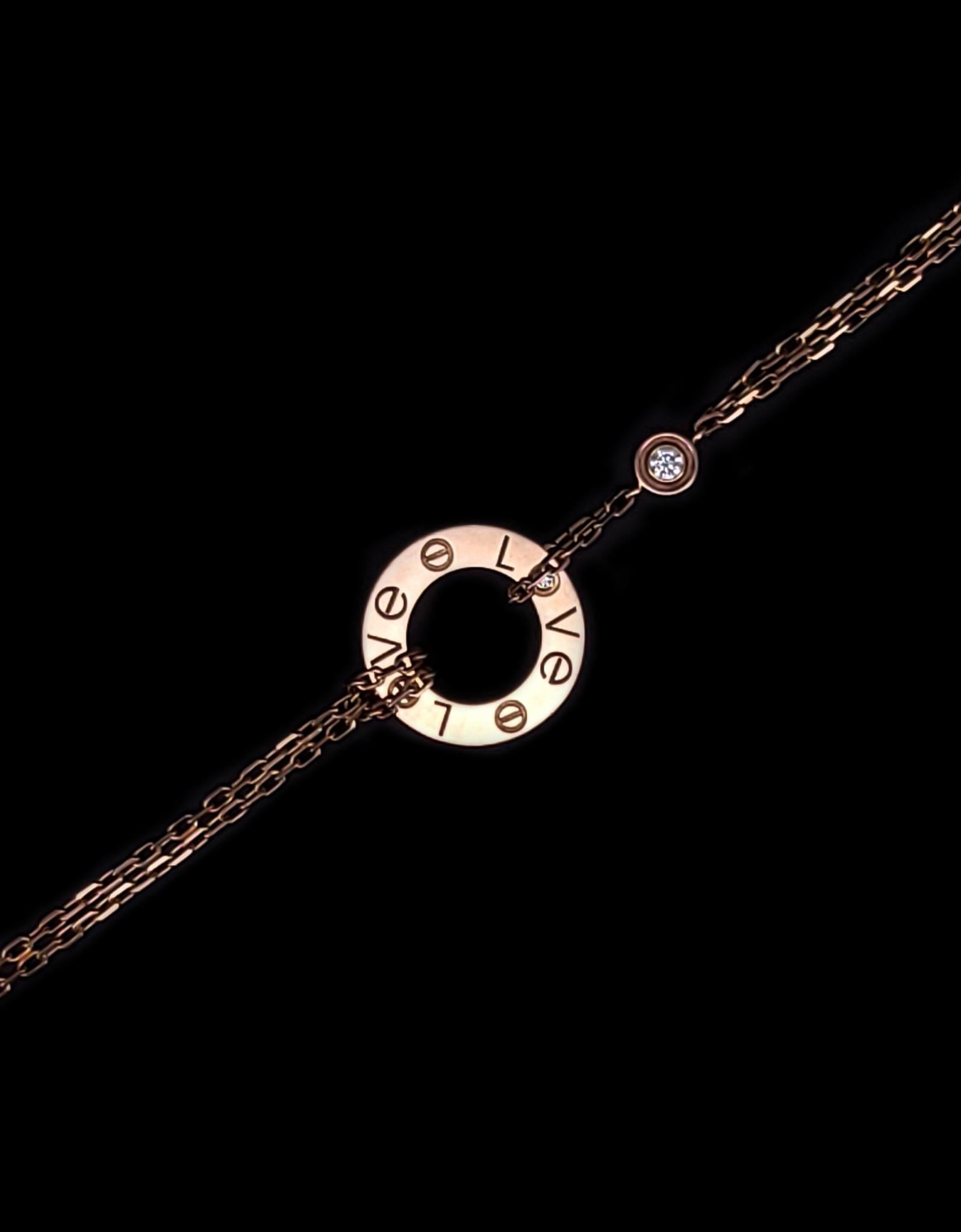 Cartier Pulsera Amor en Cadena 2 Diamantes en Oro 18k en Excelente estado para la venta en New York, NY