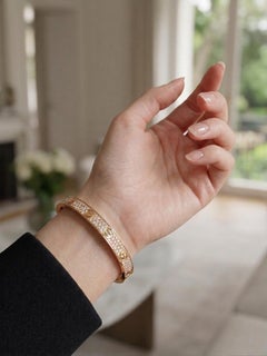 Cartier Love Bracelet Paved Diamond 18K Rose Gold Wide Bangle Bracelet