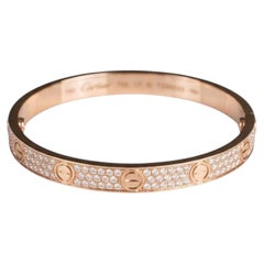 Cartier Love Bracelet Paved Diamond 18K Rose Gold Wide Bangle Bracelet