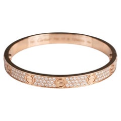 Bracciale Cartier Love con pavé di diamanti, bracciale rigido largo in oro rosa 18 carati