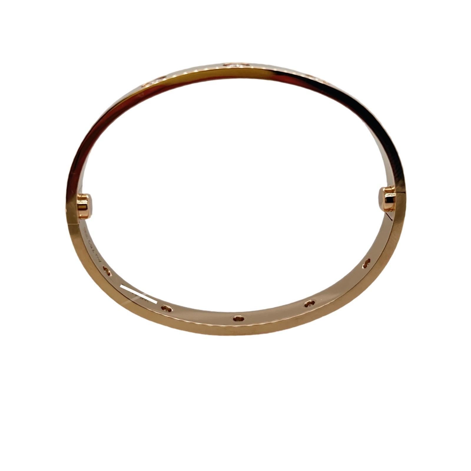Cartier Love Bracelet Rosegold 10 Diamonds Size 16 Box & Papers (Rundschliff) im Angebot