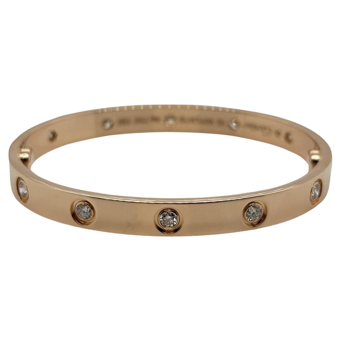 Cartier Love Bracelet Rosegold 10 Diamonds Size 16 Box & Papers