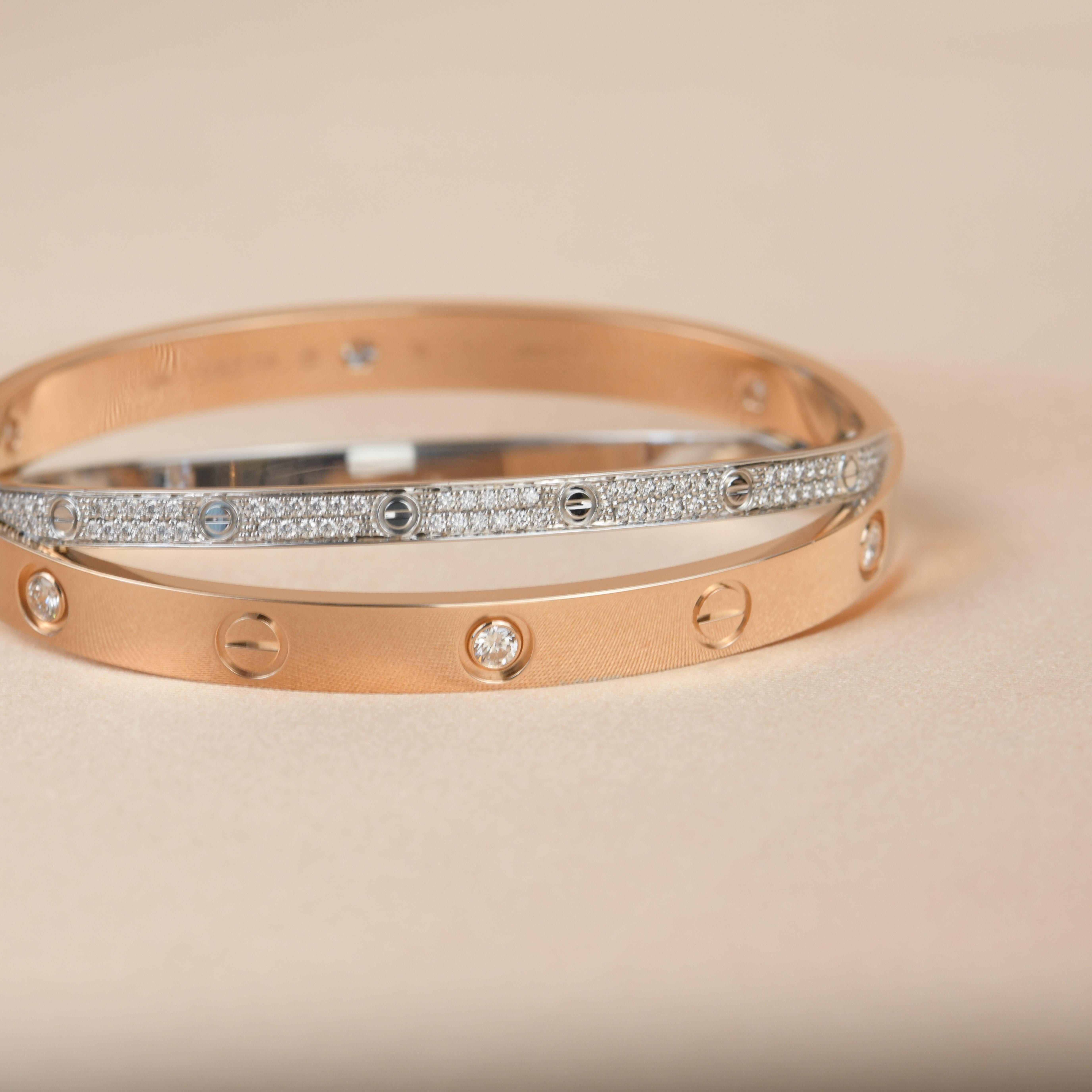 Cartier Love Bracelet Set in Rose and White Gold Pave Diamond 1