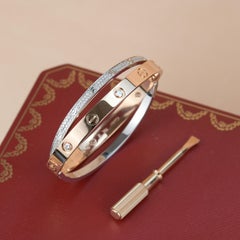 Cartier Love Bracelet Set in Rose and White Gold Pave Diamond