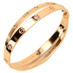 Cartier Love Bracelet Set in Rose Gold Diamond Pink Sapphire