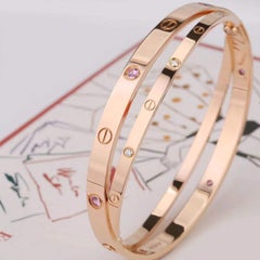 Cartier Love Bracelet Set in Rose Gold Diamond Pink Sapphire