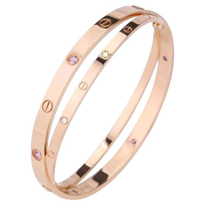 Cartier Love Bracelet Set in Rose Gold Diamond Pink Sapphire