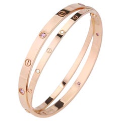 Cartier Love Armband Set in Rose Gold Diamant Rosa Saphir