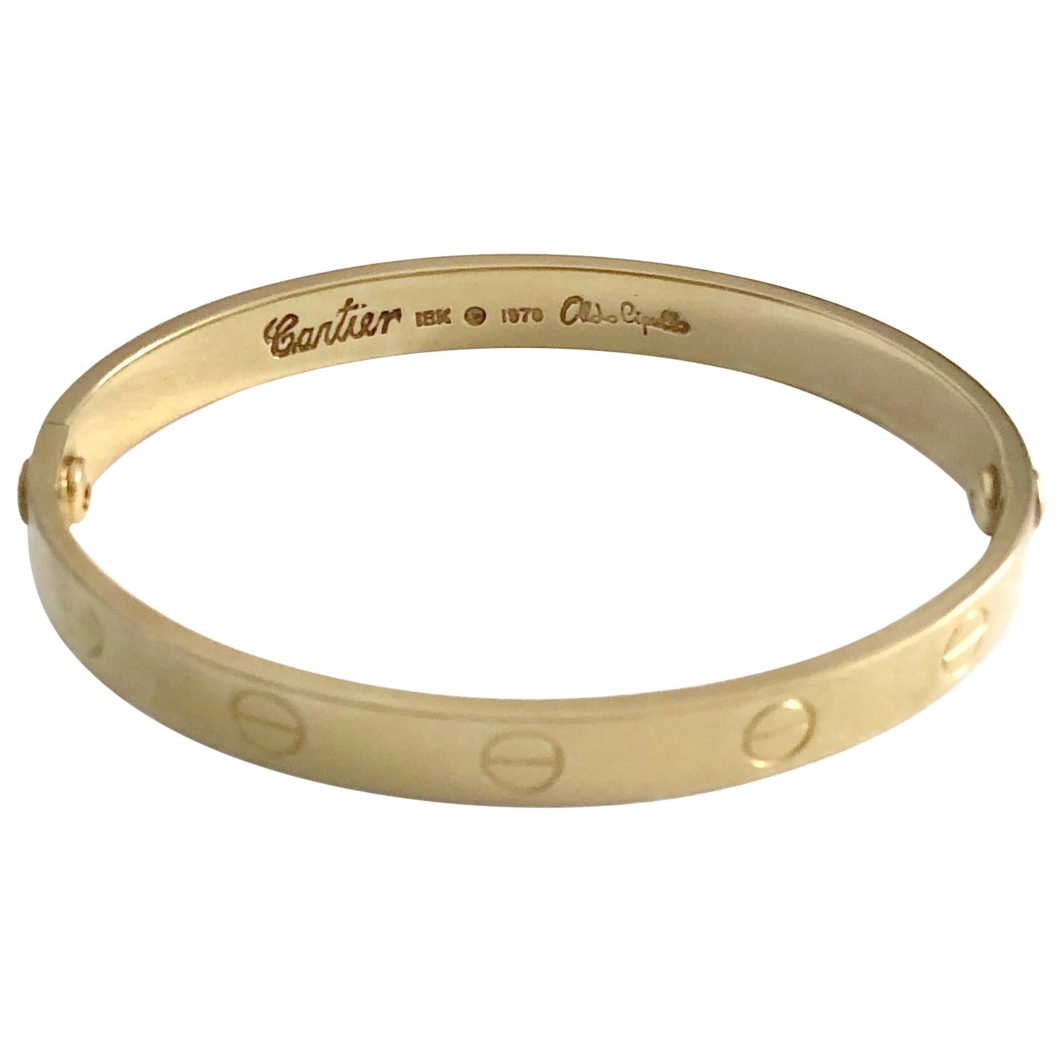 Cartier Love Bracelet Signed Aldo Cipullo 1970 18 Karat Yellow Gold For Sale