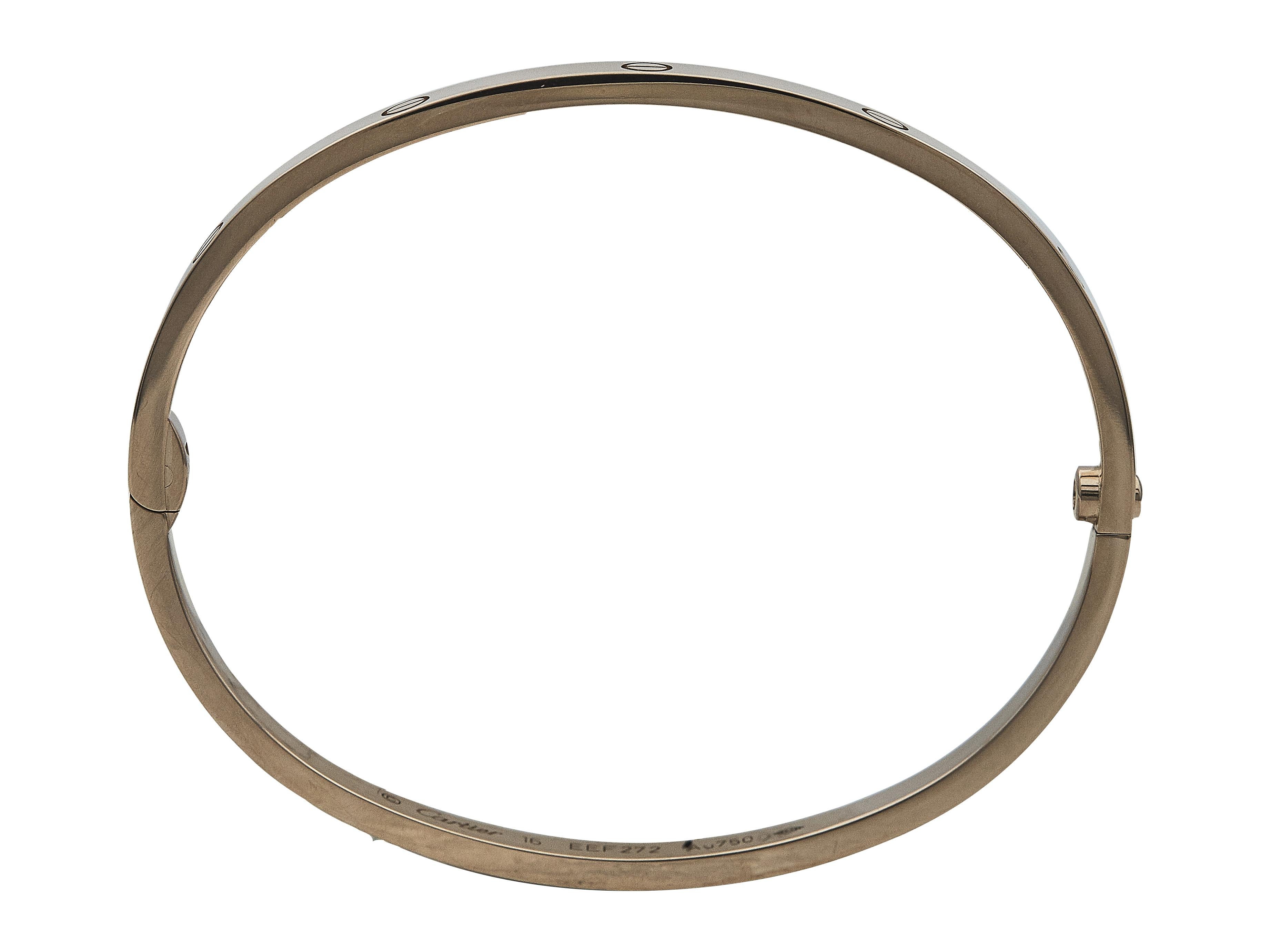 Cartier Love Bracelet Single-Screw Closure Small Model 18K Rose Gold Size 16 In Excellent Condition For Sale In New York, NY