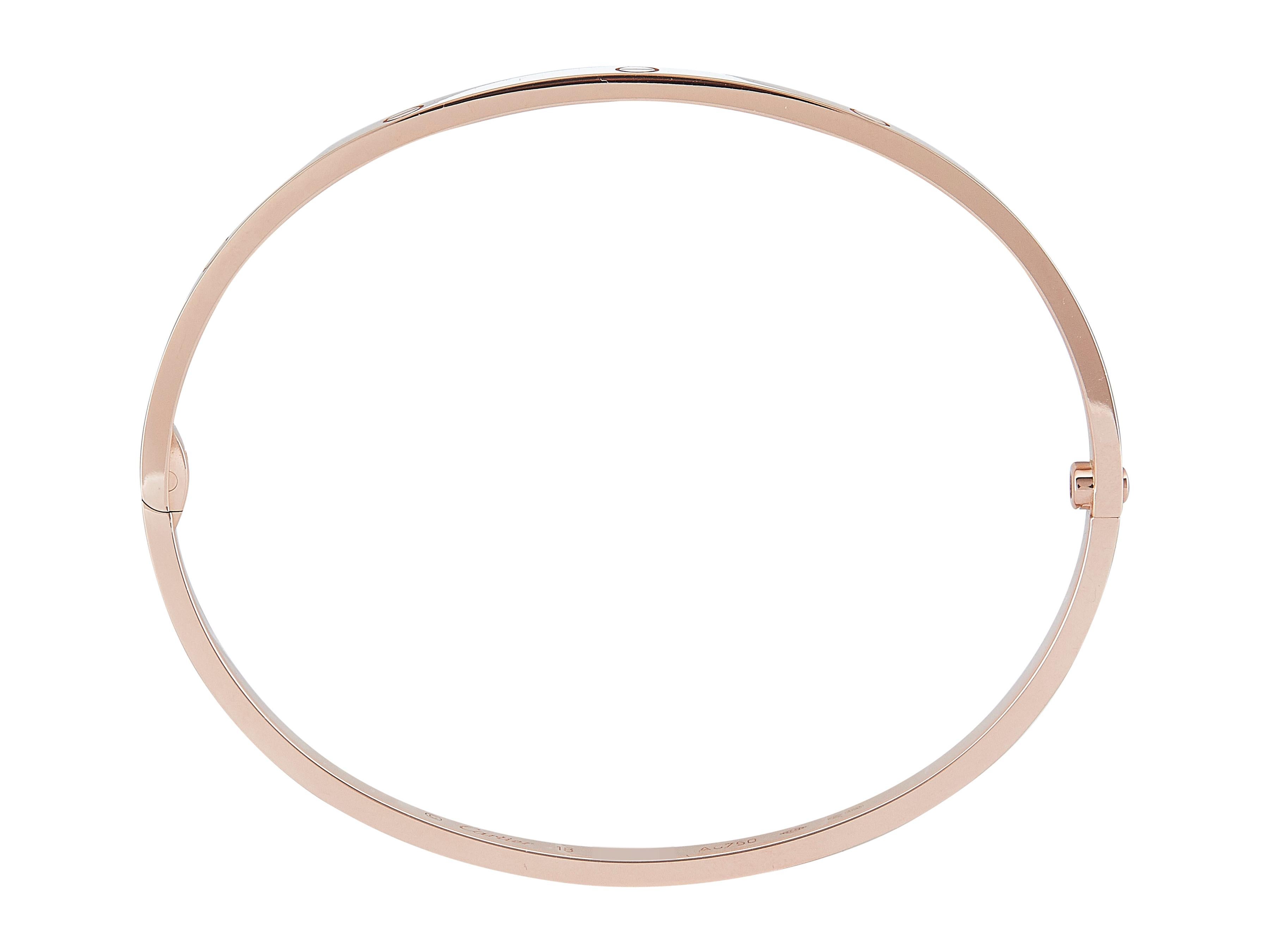 Bracelet Love de Cartier Fermeture à vis unique Petit Modèle Or Rose 18K Taille 18 Excellent état - En vente à New York, NY