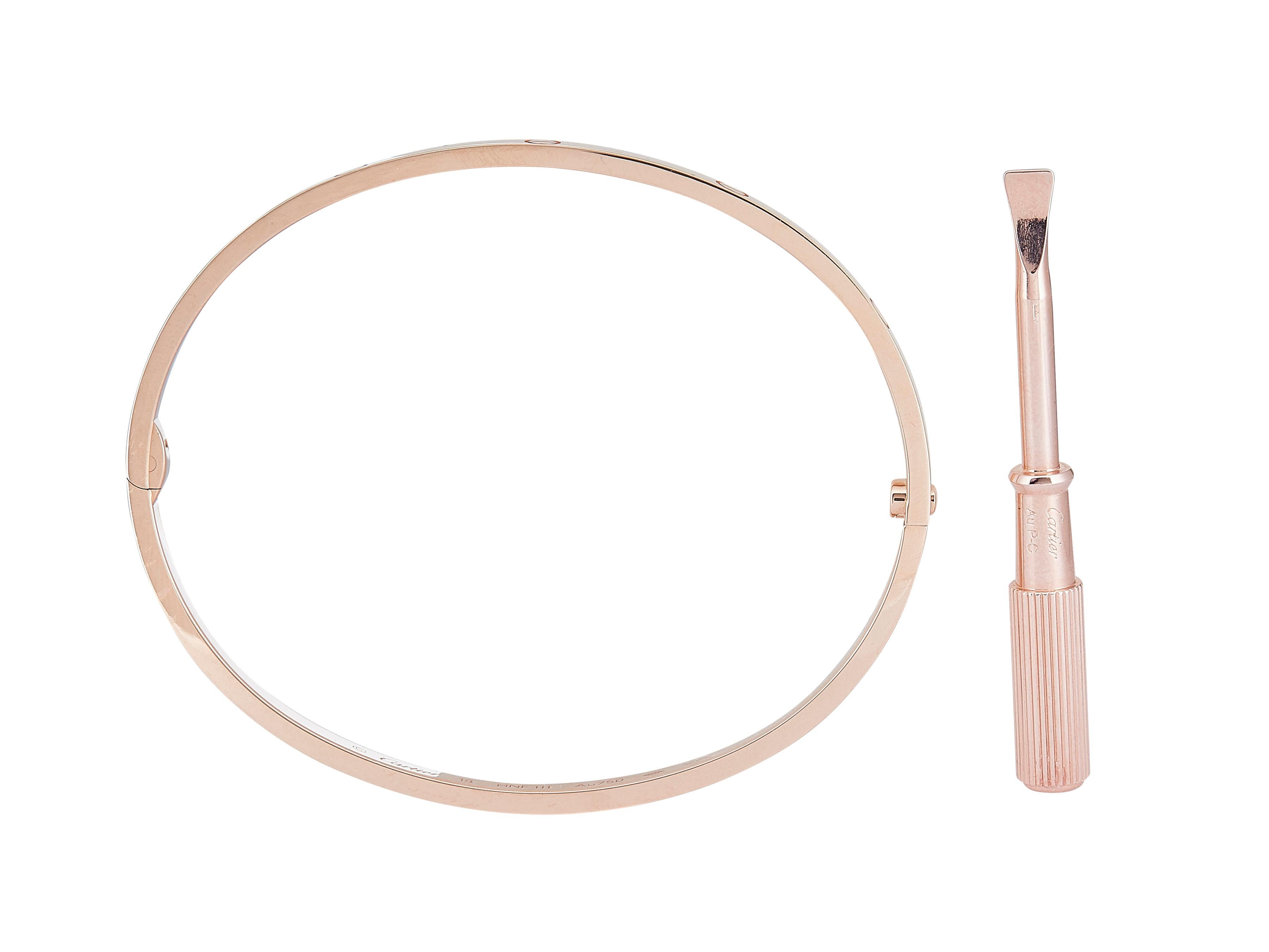 Bracelet Love de Cartier Fermeture à vis unique Petit Modèle Or Rose 18K Taille 18 Unisexe en vente
