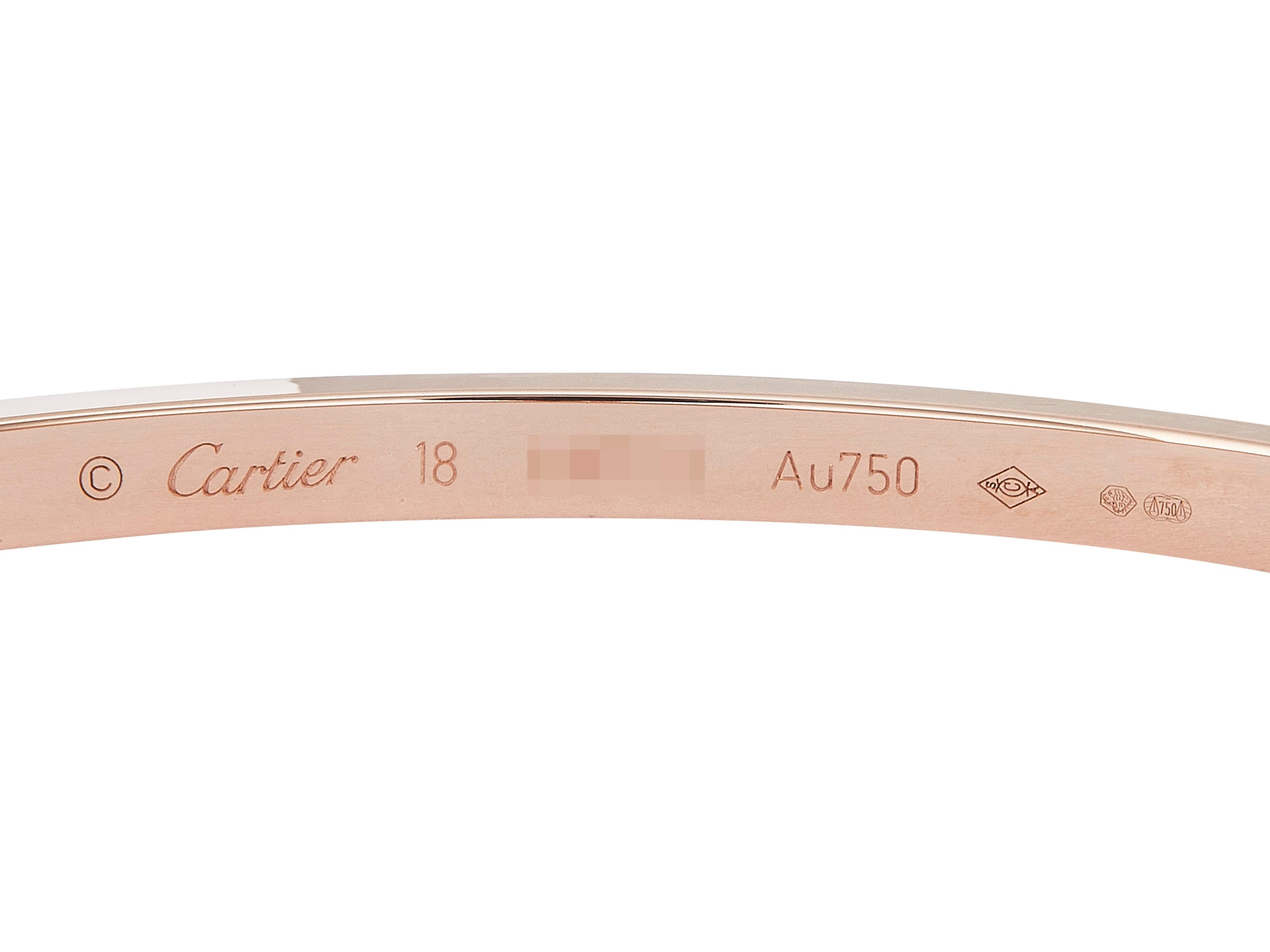 Bracelet Love de Cartier Fermeture à vis unique Petit Modèle Or Rose 18K Taille 18 en vente 1