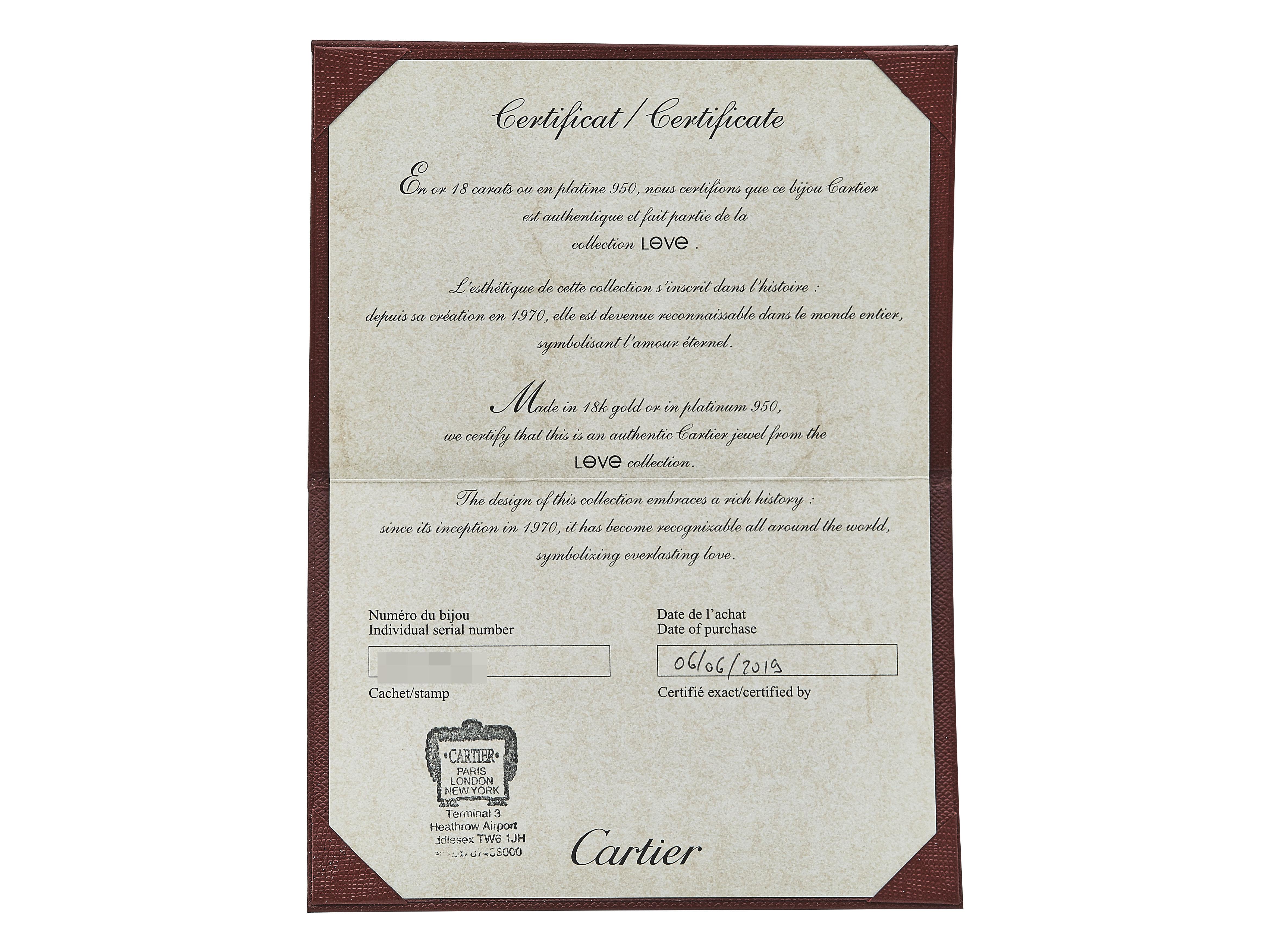Bracelet Love de Cartier Fermeture à vis unique Petit Modèle Or Blanc 18K Taille 18 en vente 2