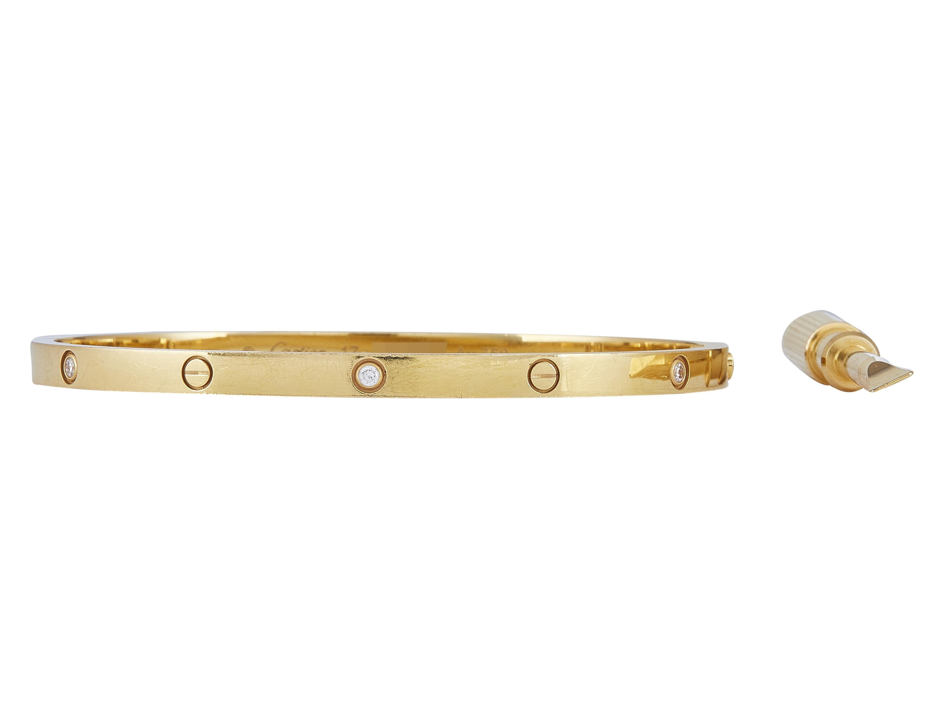 Taille ronde Bracelet LOVE de Cartier Fermeture à vis unique Petit Modèle Or Jaune 18K 6-Diamants en vente