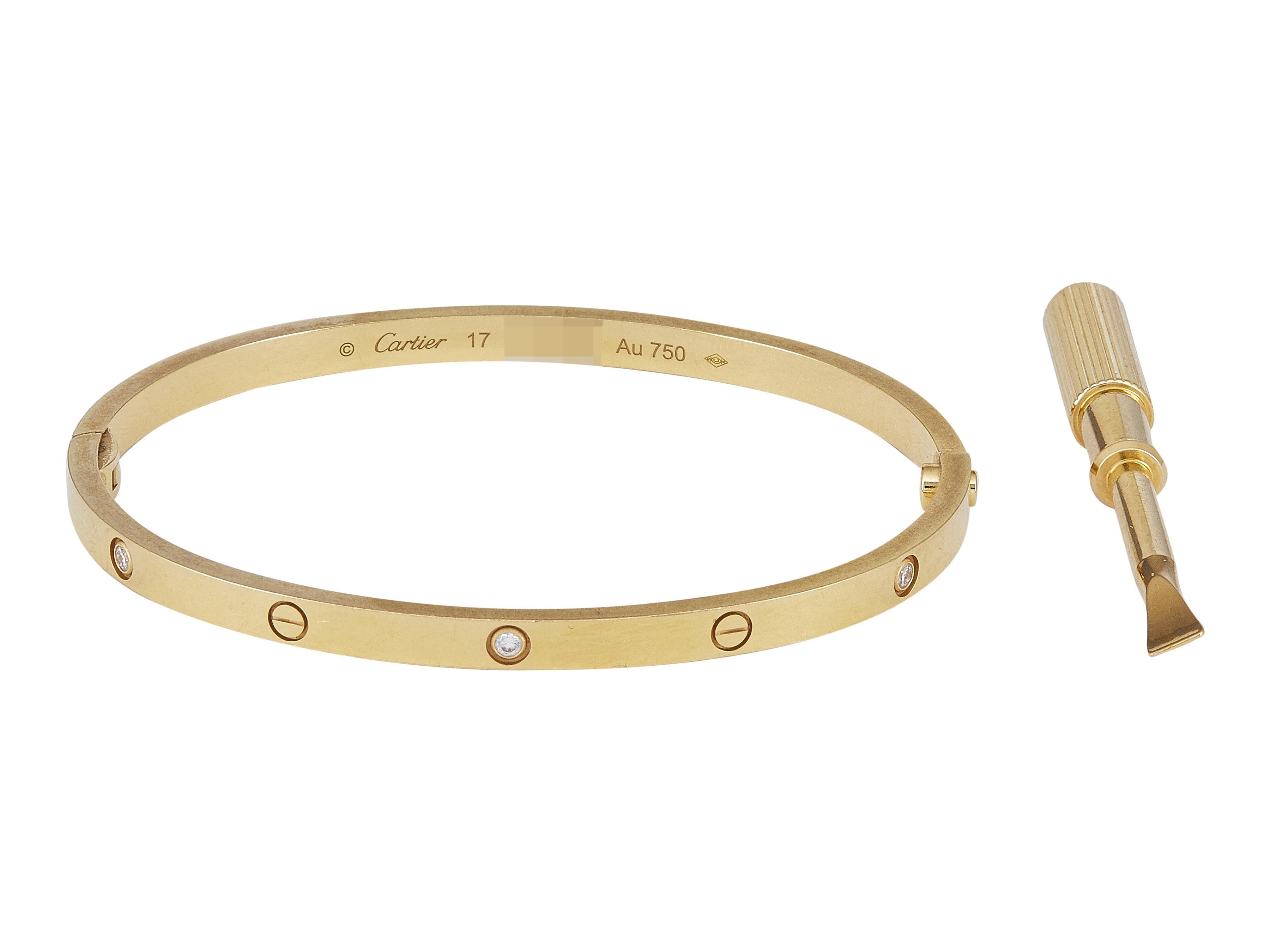 Bracelet LOVE de Cartier Fermeture à vis unique Petit Modèle Or Jaune 18K 6-Diamants Bon état - En vente à New York, NY