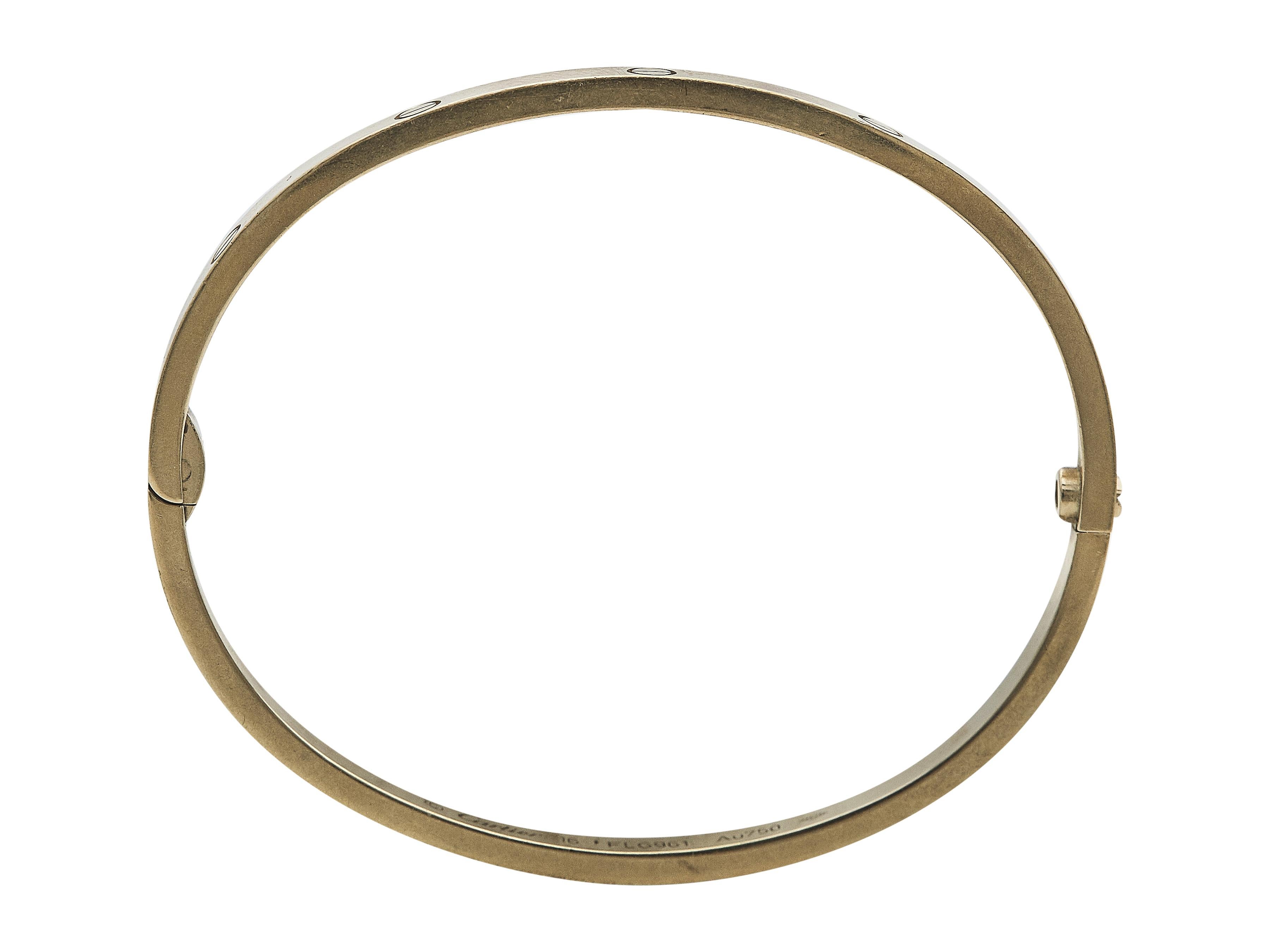 Cartier Love Bracelet Single-Screw Closure Small Model 18K Yellow Gold Size 16 In Good Condition For Sale In New York, NY