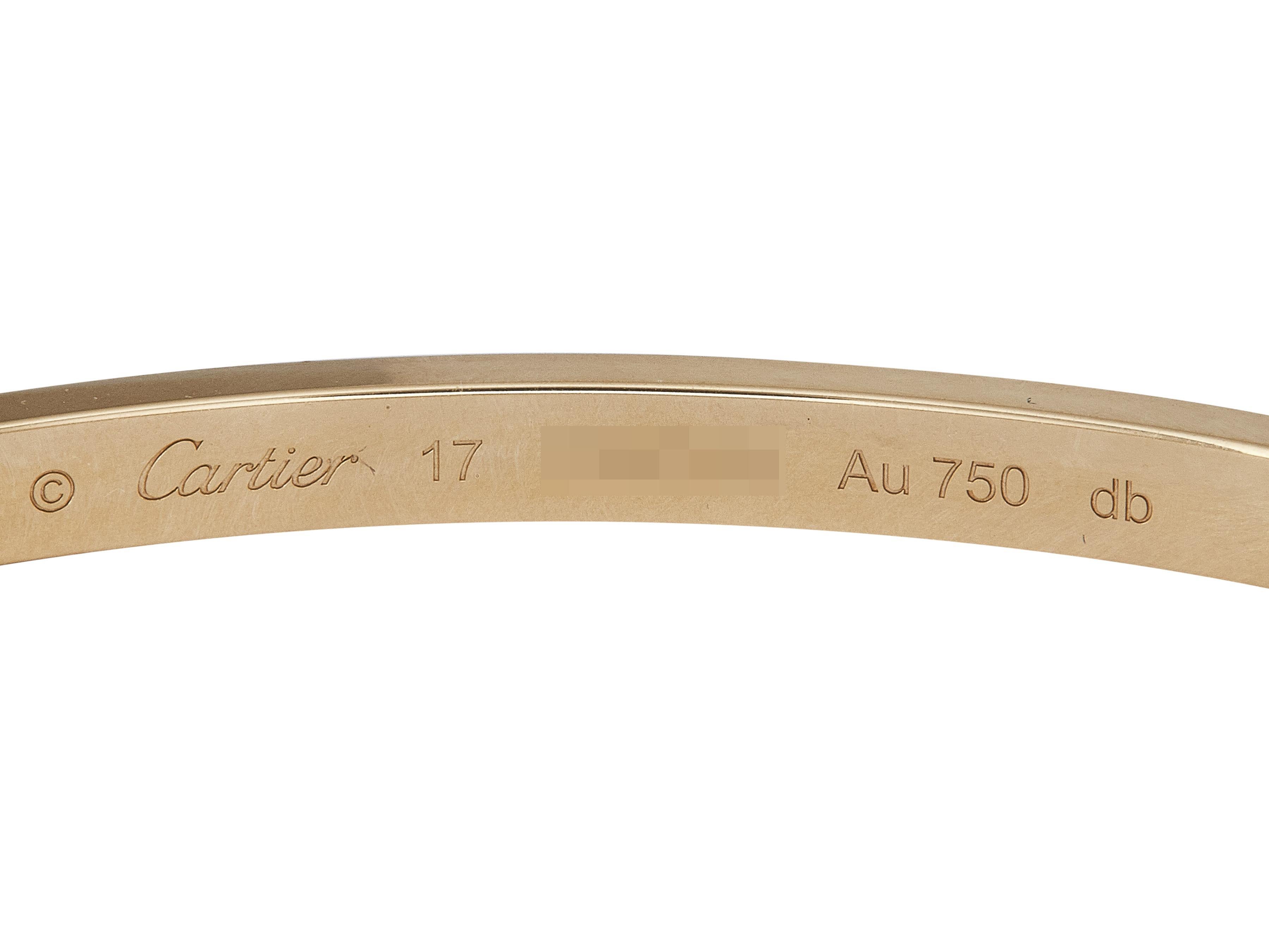 Cartier LOVE Pulsera Cierre de un solo tornillo Modelo Pequeño Oro Amarillo 18K Talla 17 en Excelente estado para la venta en New York, NY