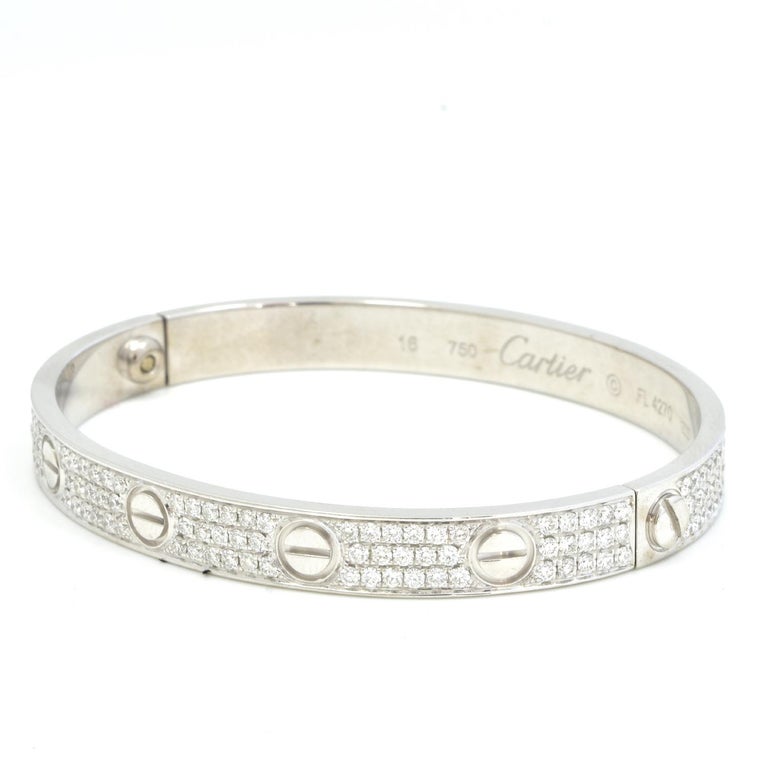Cartier Love Bracelet In 18 Karat White Gold Custom Diamonds C 422 At 1stdibs Custom Cartler Love Bracelet