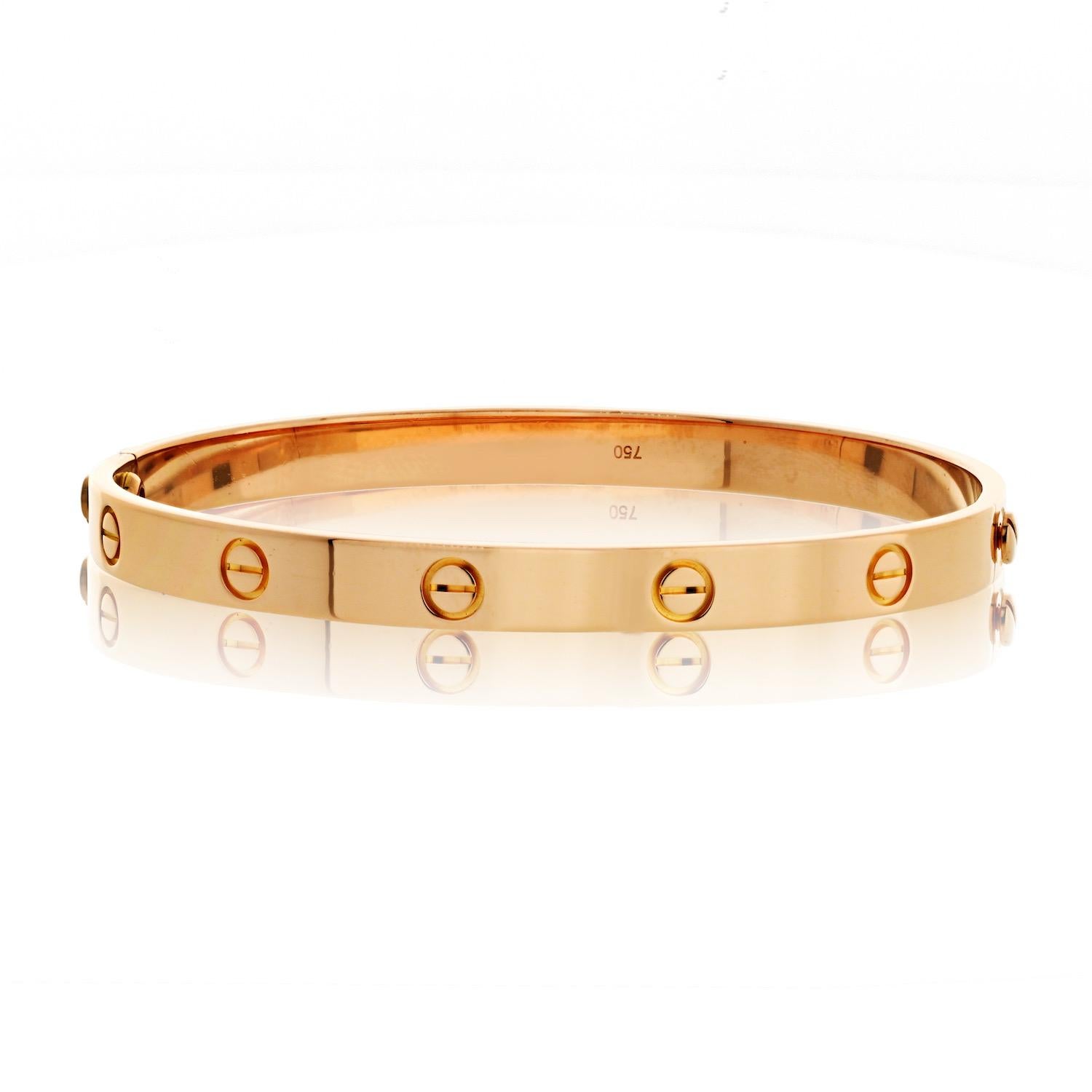 Cartier Love Bracelet.
Size 20. 
18K Rose Gold. 
In great condition. Old closing system. 
Included: Screwdriver, Cartier certificate.