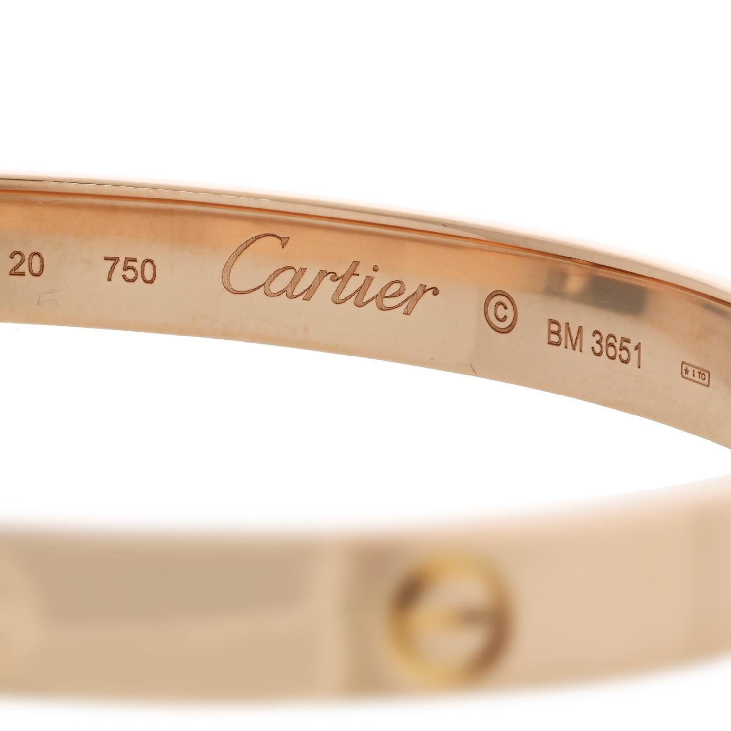 Cartier Love Bracelet Size 20 in 18K Rose Gold For Sale 1